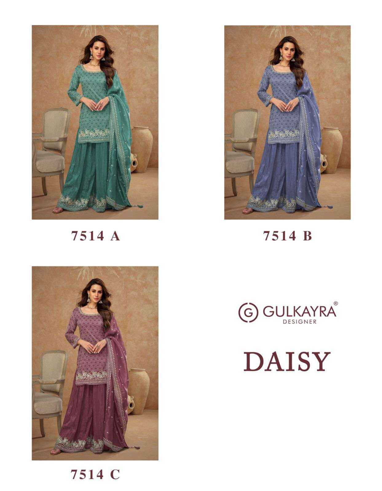 Gulkayra Designer Daisy Readymade Silk Dress 3 pcs Catalogue