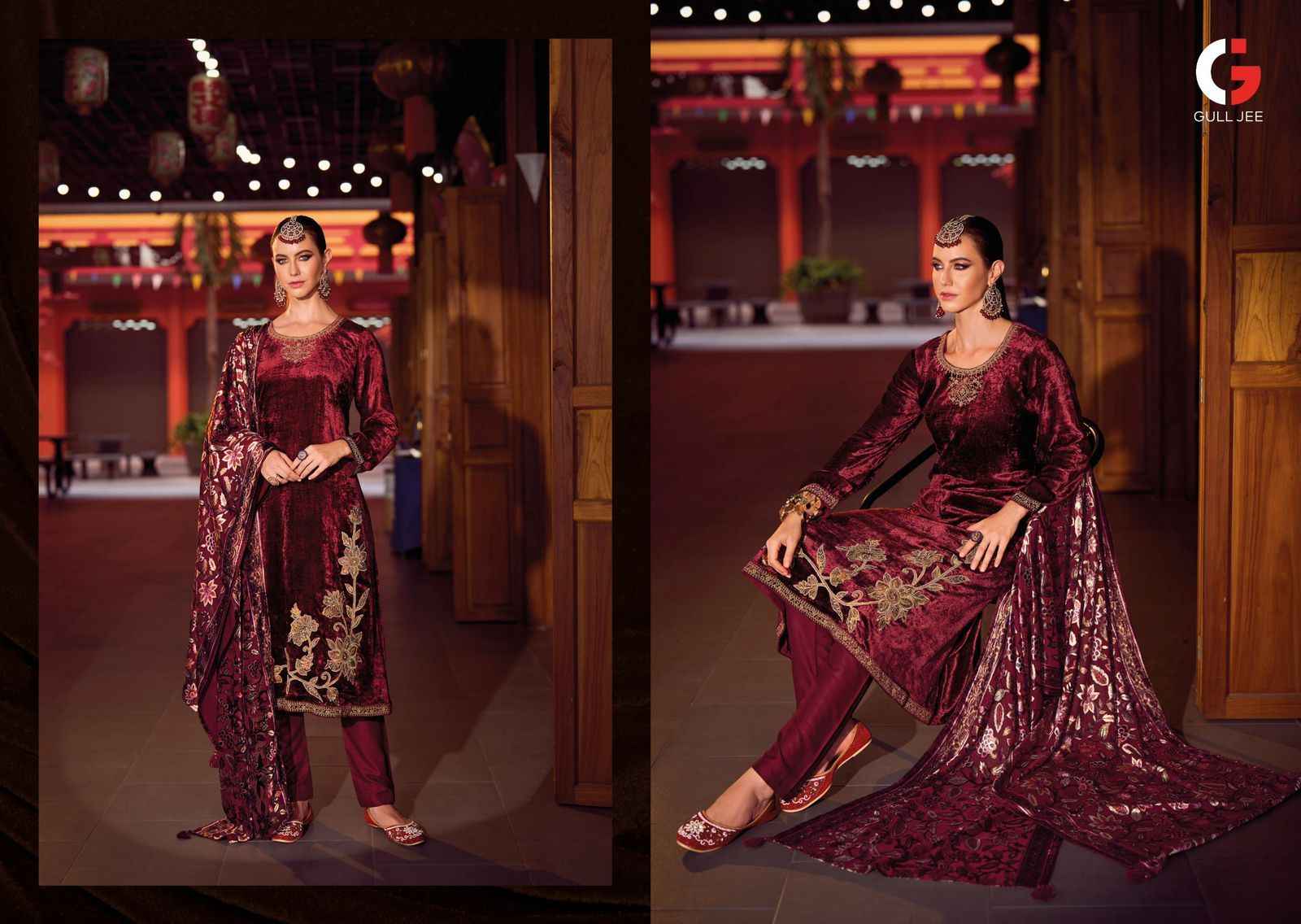 Gull Jee Mughal Garden Velvet Dress Material 6 pcs Catalogue