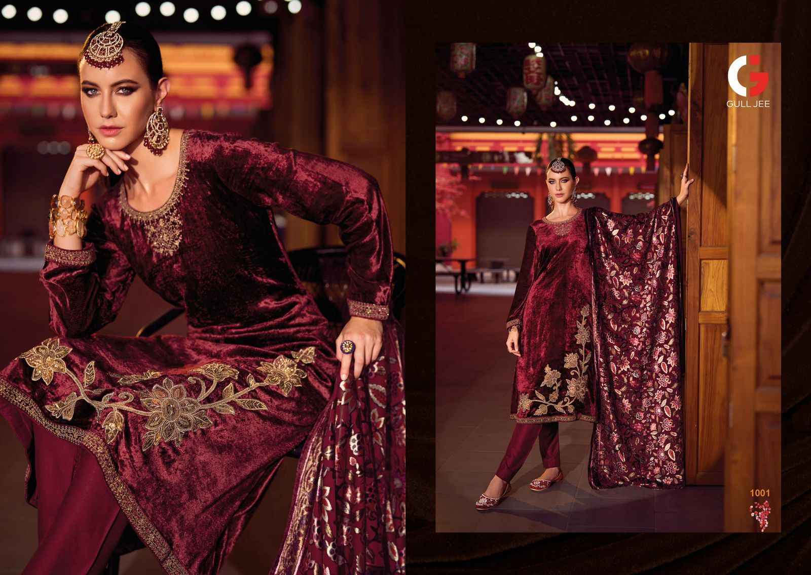 Gull Jee Mughal Garden Velvet Dress Material 6 pcs Catalogue