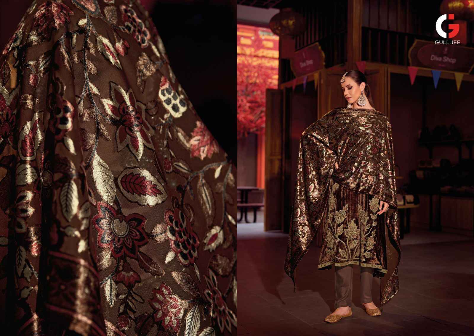 Gull Jee Mughal Garden Velvet Dress Material 6 pcs Catalogue