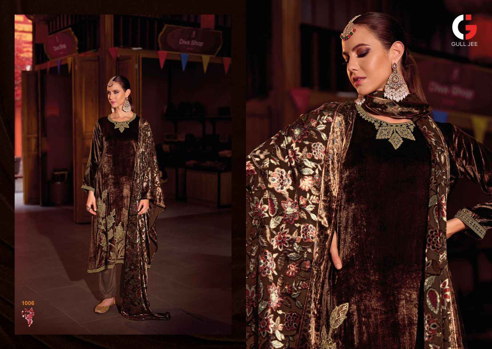 Gull Jee Mughal Garden Velvet Dress Material 6 pcs Catalogue