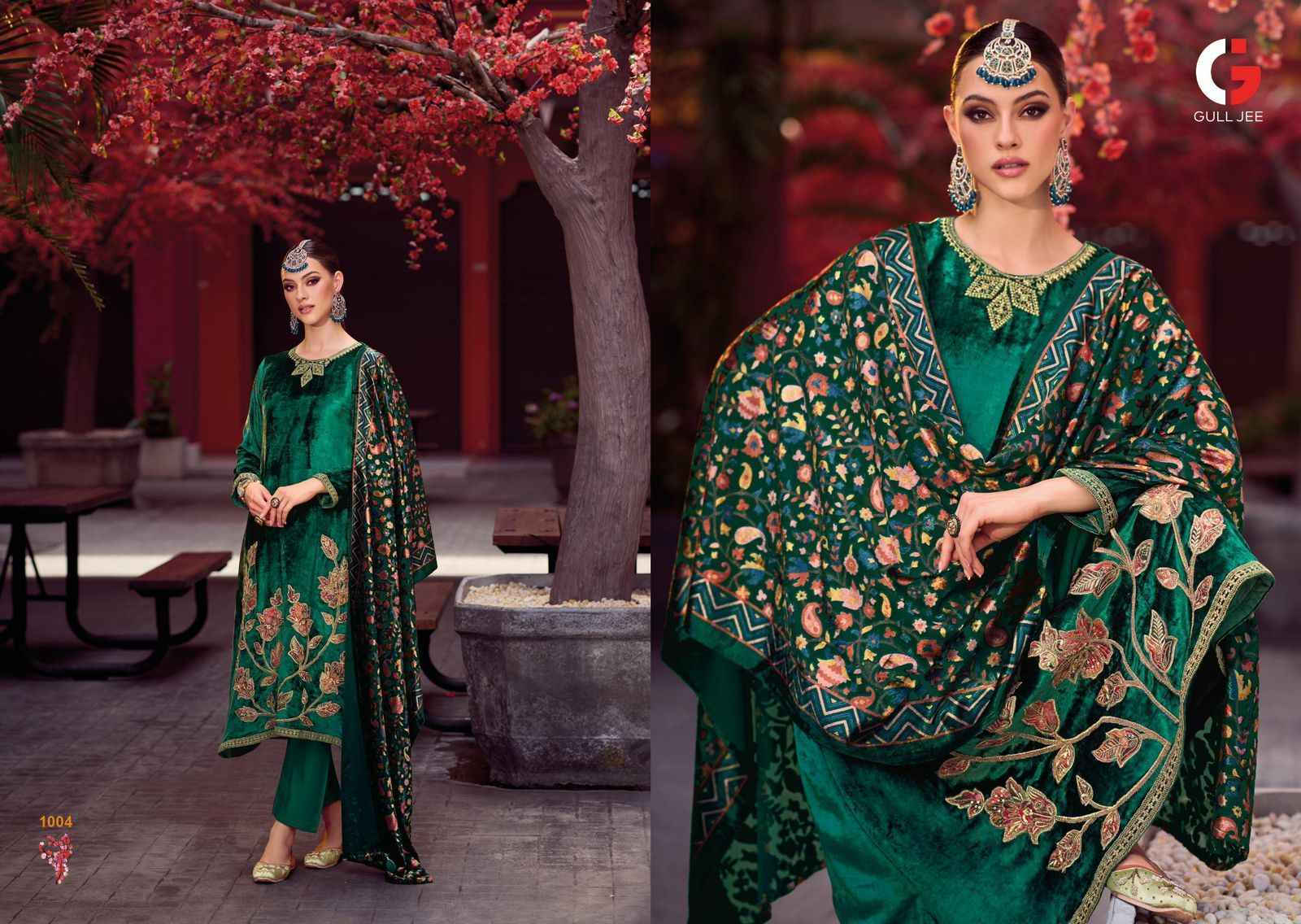 Gull Jee Mughal Garden Velvet Dress Material 6 pcs Catalogue