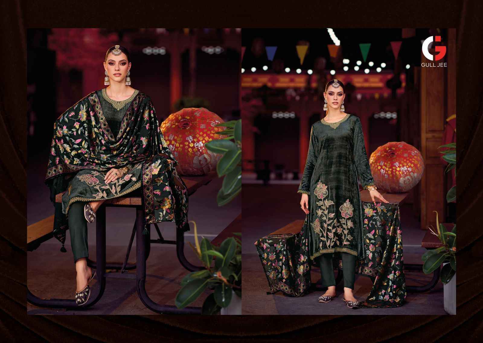 Gull Jee Mughal Garden Velvet Dress Material 6 pcs Catalogue