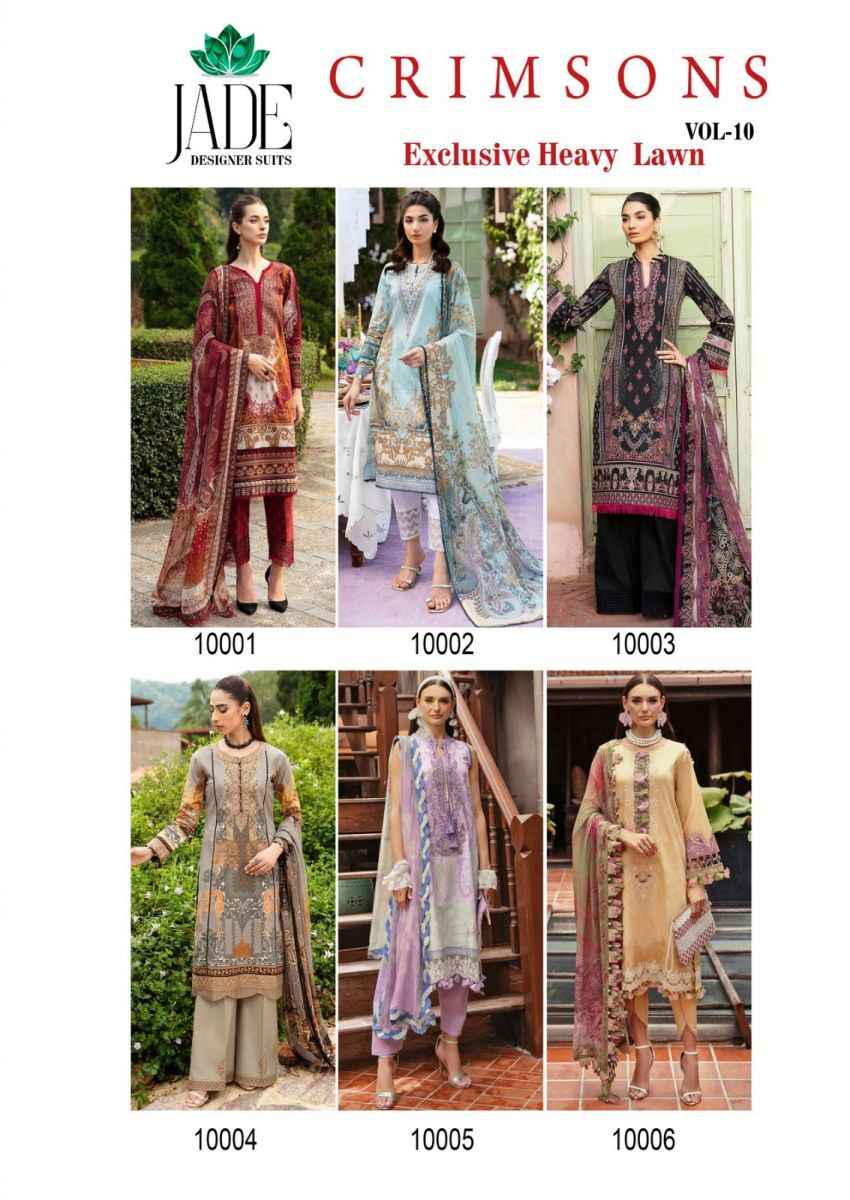 Jade Crimson Exclusive Heavy Lawn Collection Vol 10 Cotton Dress Material 6 pc Cataloge