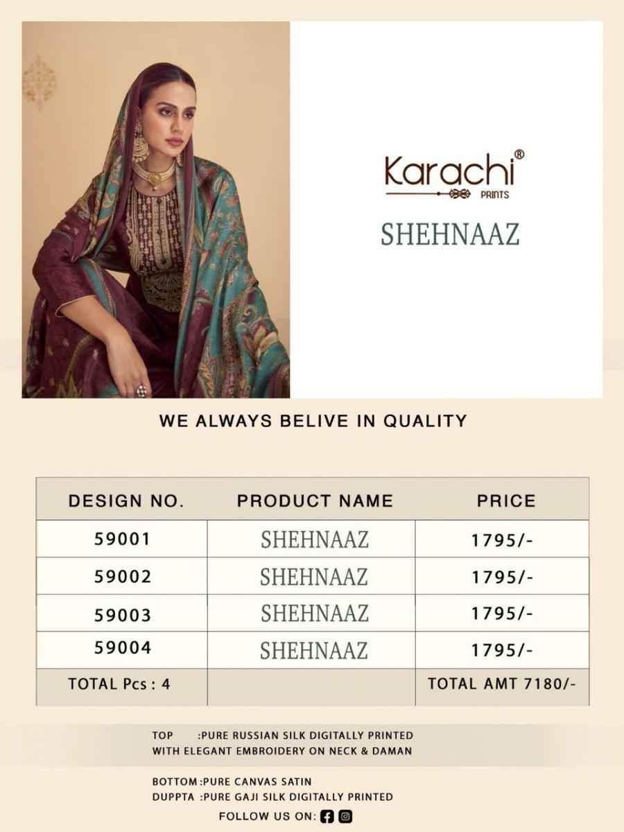 Kesar Karachi Shehnaaz Silk Dress Material 4 pcs Catalogue