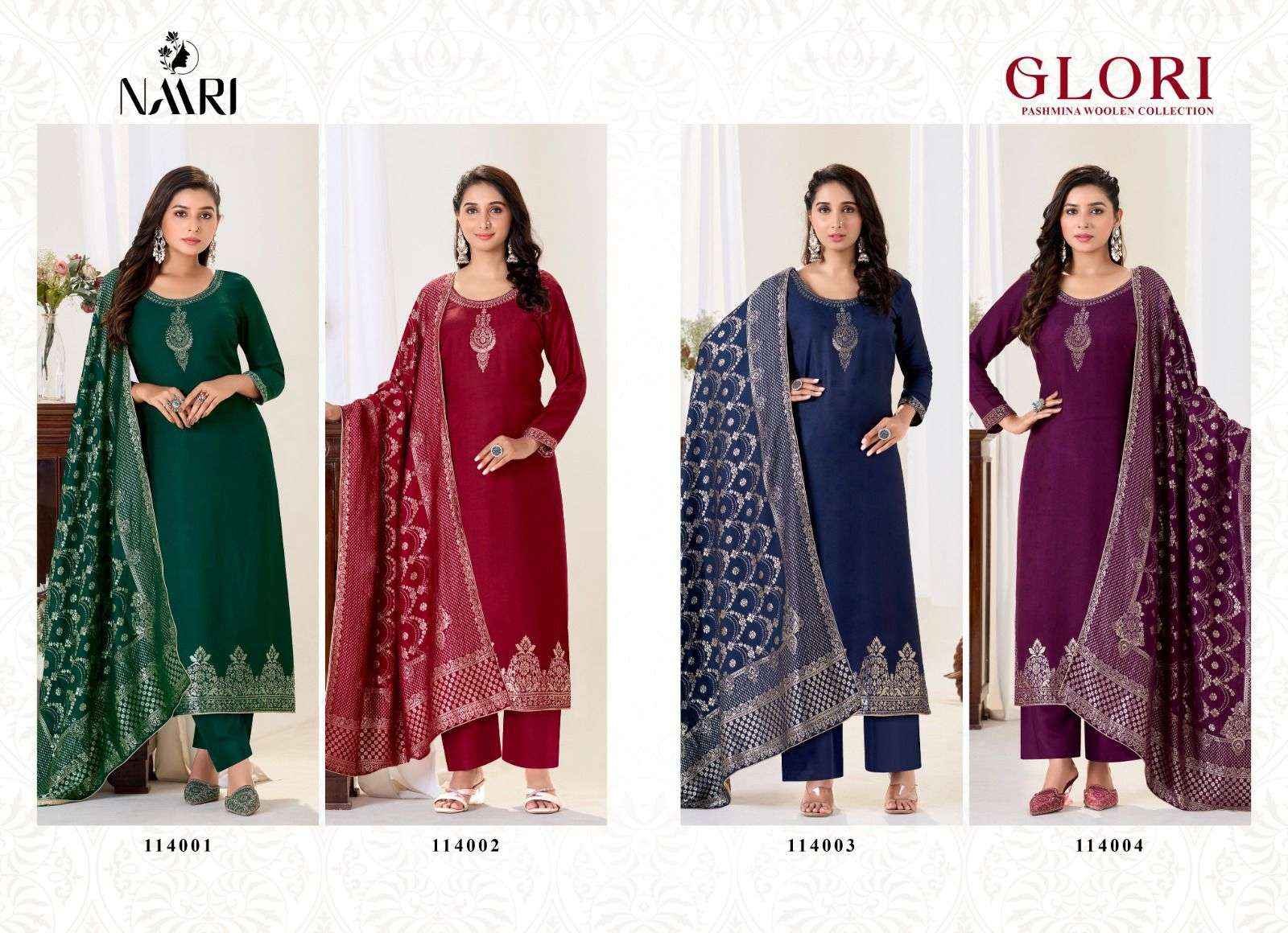 Naari Glori Pashmina Jacquard Dress Material 4 pcs Catalogue