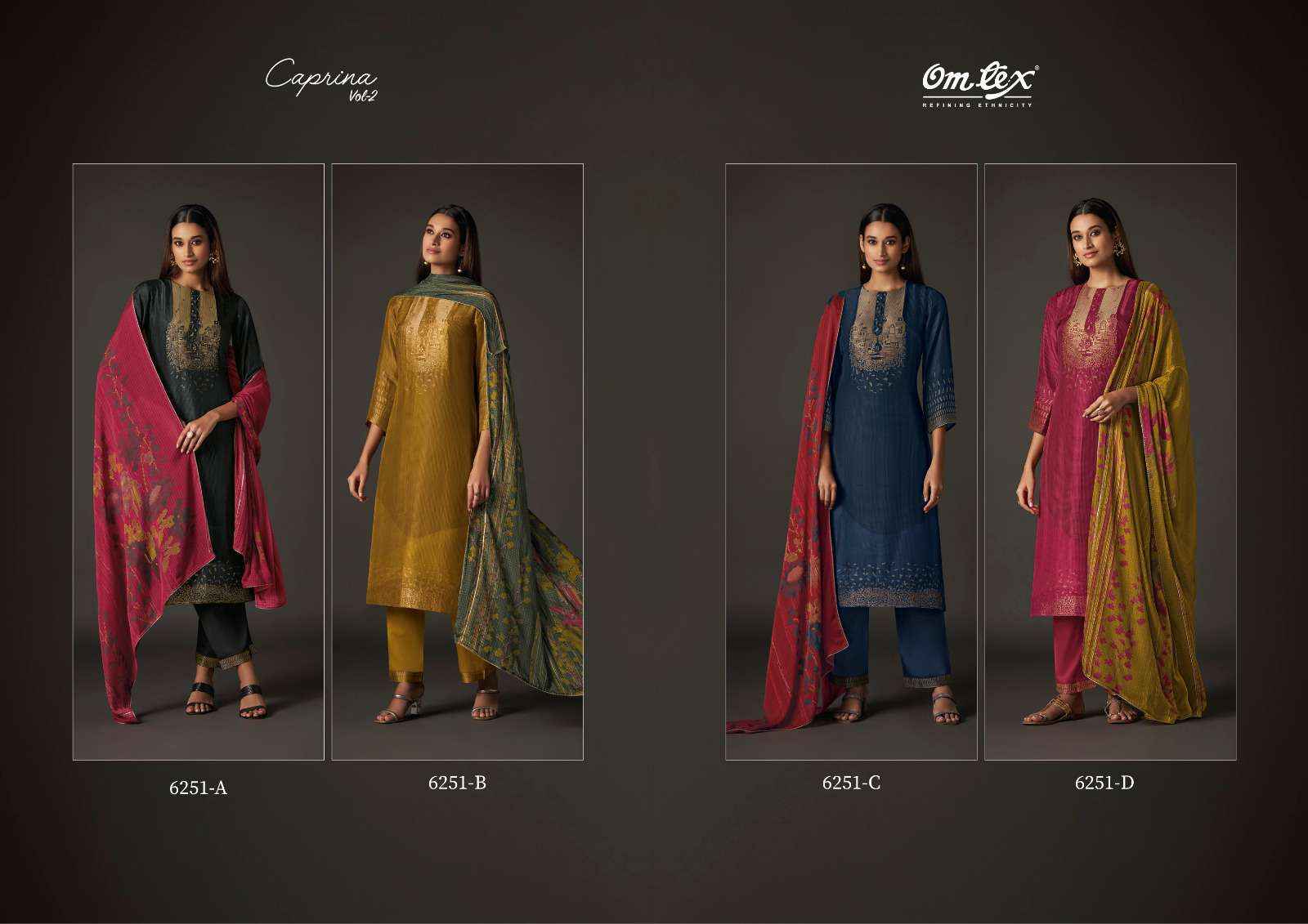 Omtex Caprina Vol 2 Silk Jacquard Dress Material 4 pcs Catalogue