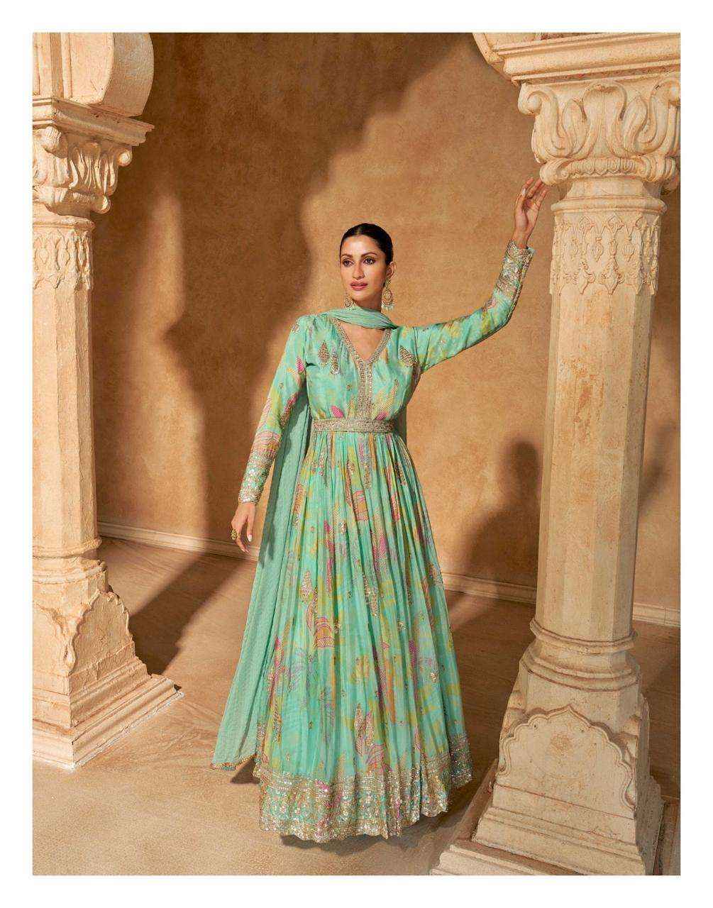 Sayuri Designer Saanj Chinon Silk Gown With Dupatta 3 pcs Catalogue