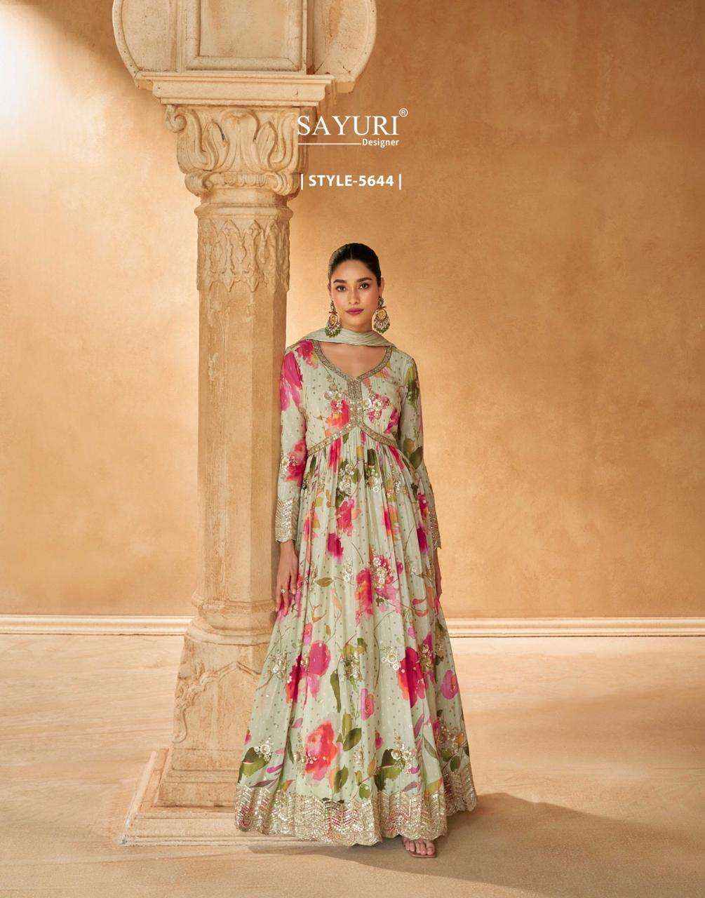 Sayuri Designer Saanj Chinon Silk Gown With Dupatta 3 pcs Catalogue