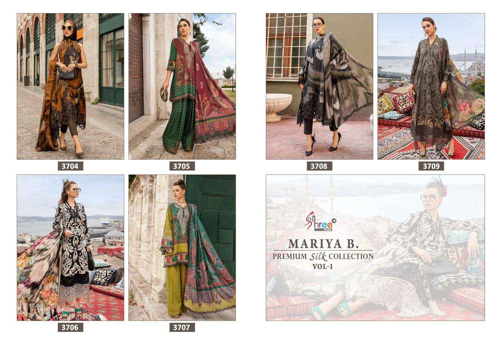 Shree Fabs Mariya B Premium Silk Collection Vol 1 Satin Silk Dress Material 6 pcs Catalogue