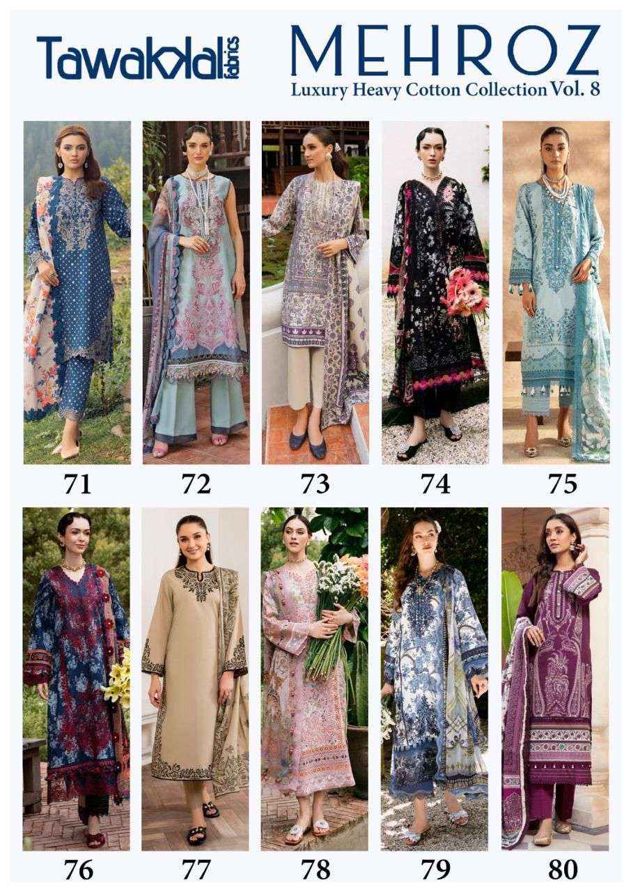 Tawakkal Mehroz Luxury Heavy Cotton Collection Vol 8 Cotton Dress Material 10 pcs Catalogue