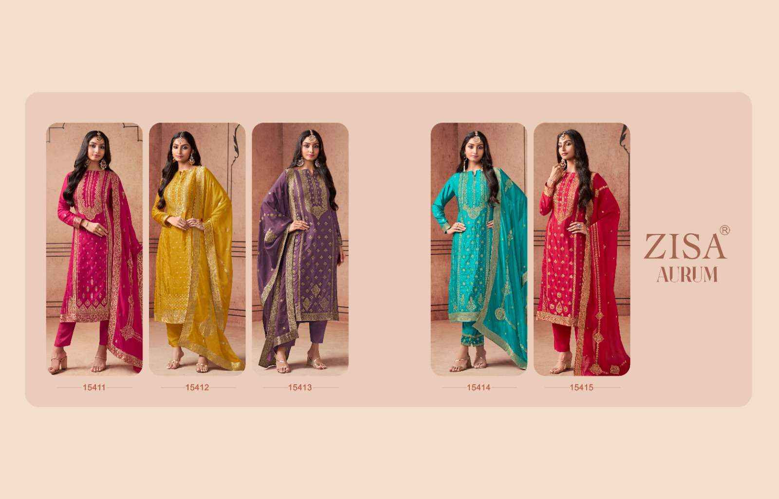 Zisa Aurum Silk Jacquard Dress Material 5 pcs Catalogue