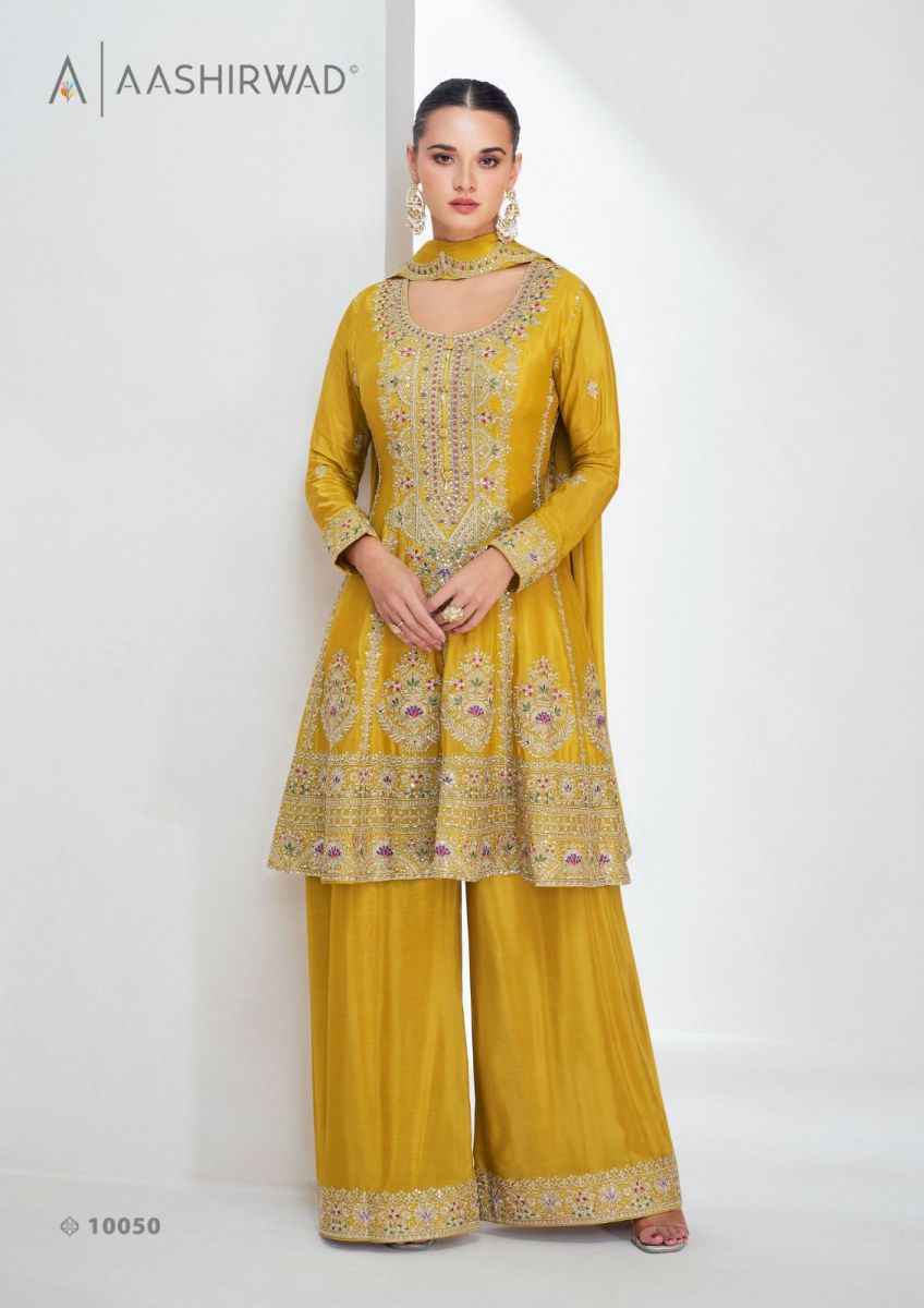 Aashirwad Creation Aarika Readymade Chinon Silk Dress 3 pcs Catalogue