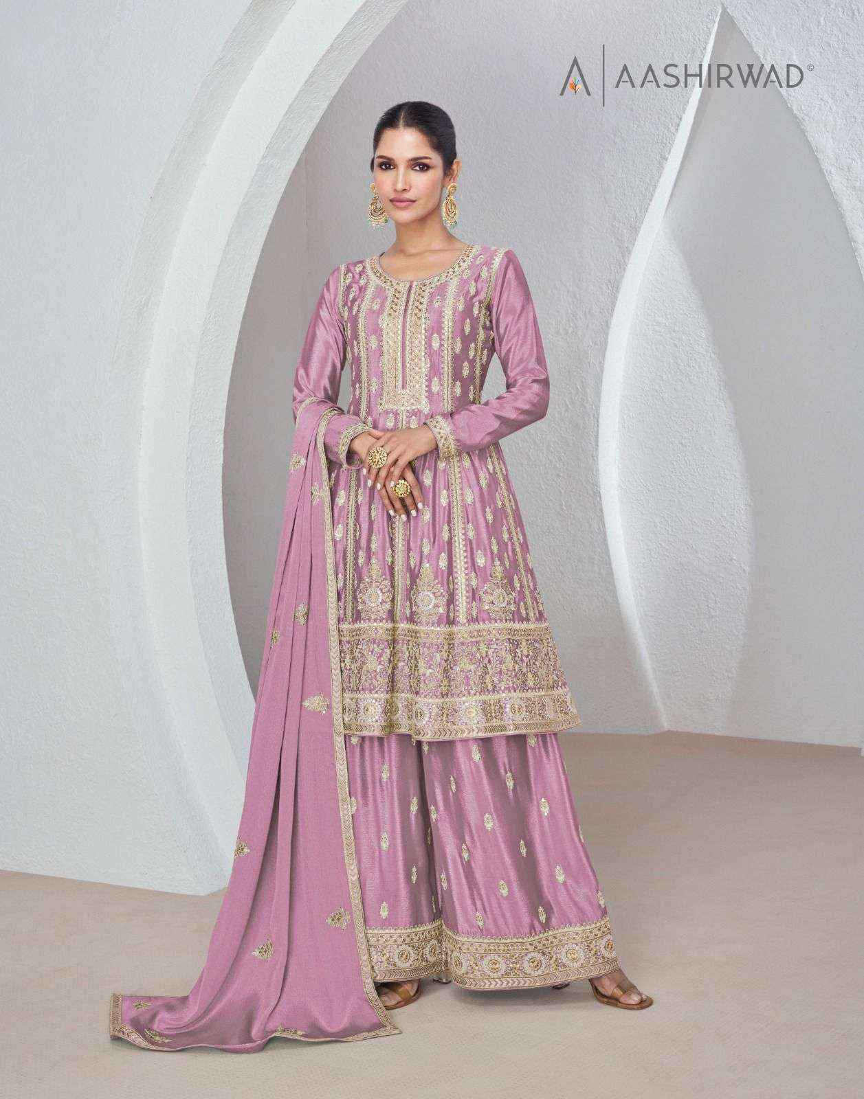 Aashirwad Creation Sajda Readymade Chinon Silk Dress 3 pcs Catalogue