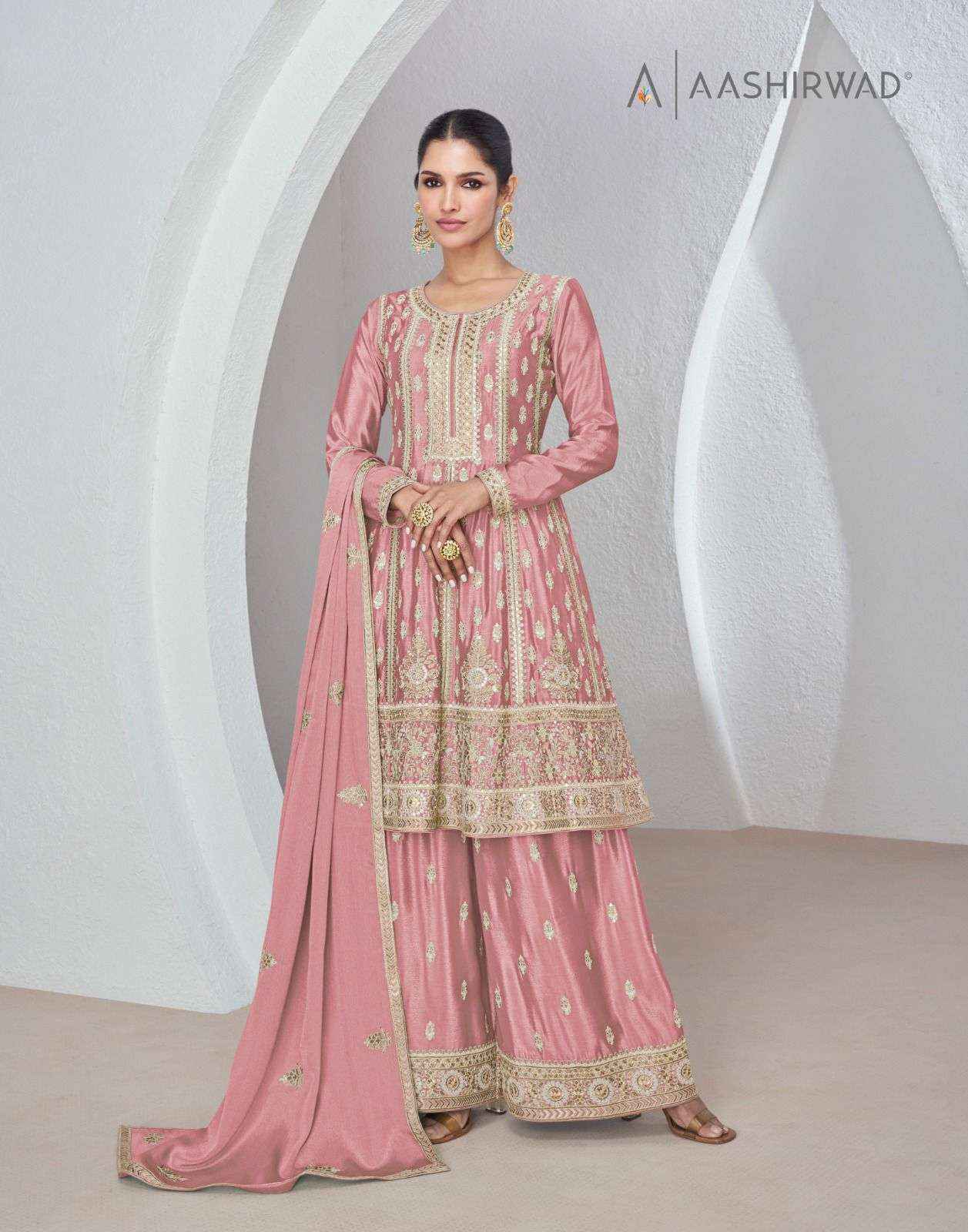 Aashirwad Creation Sajda Readymade Chinon Silk Dress 3 pcs Catalogue