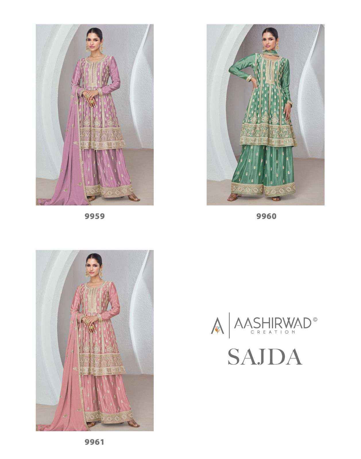 Aashirwad Creation Sajda Readymade Chinon Silk Dress 3 pcs Catalogue