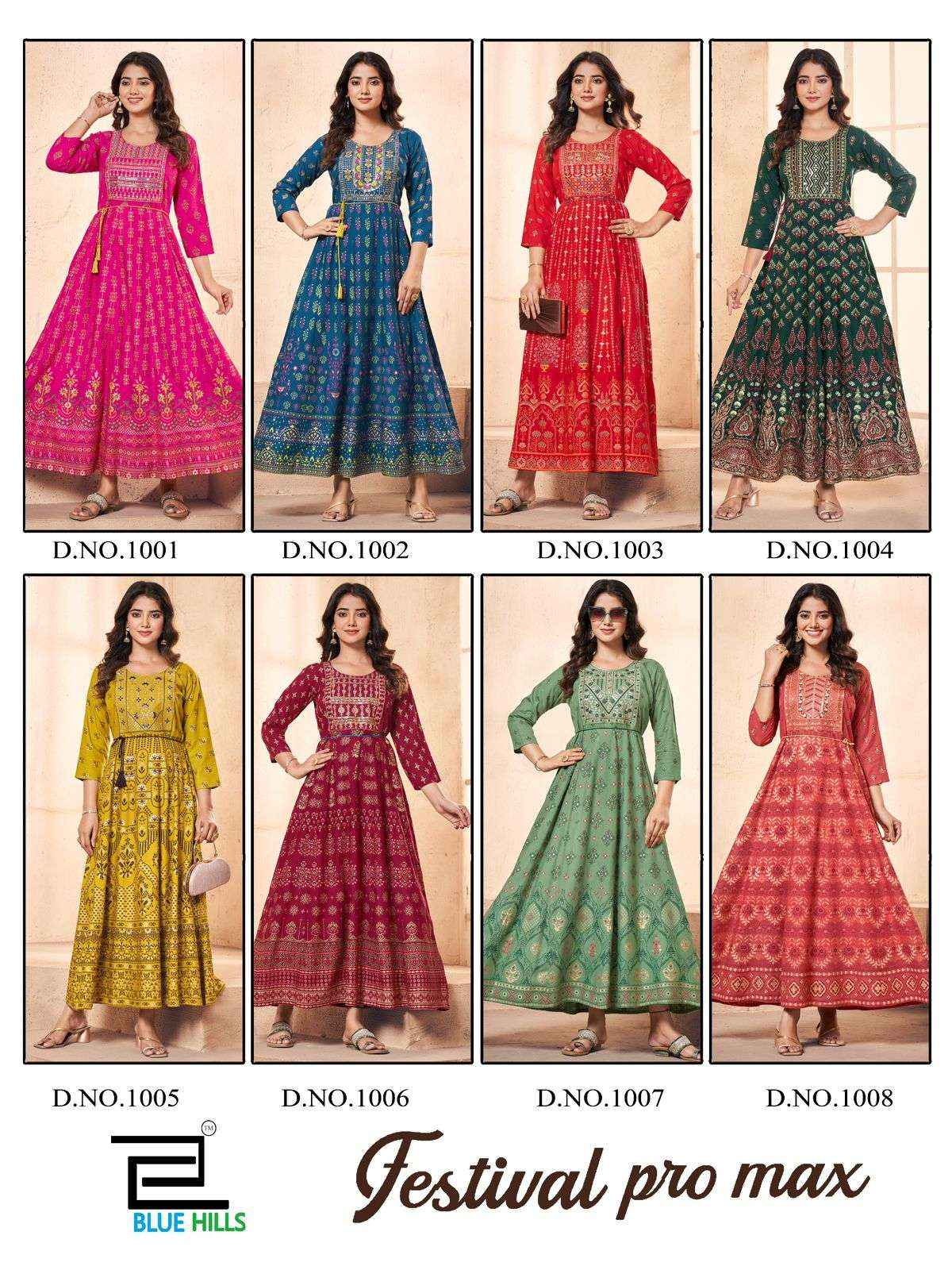 Blue Hills Festival Pro Max Rayon Anarkali Gown 8 pcs Catalogue
