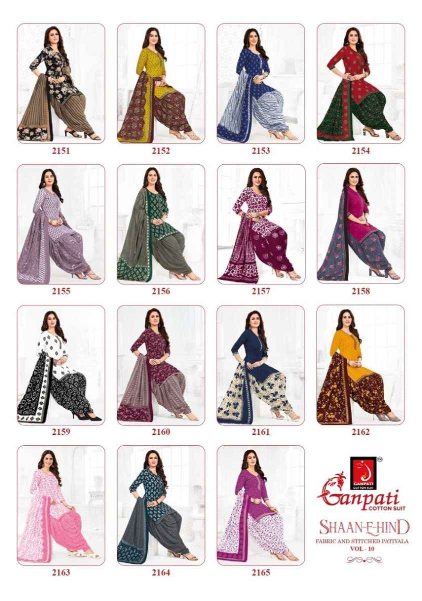 Ganpati Shaan E Hind Patiyala Vol 10 Readymade  Cotton Dress 15 pcs Catlogue