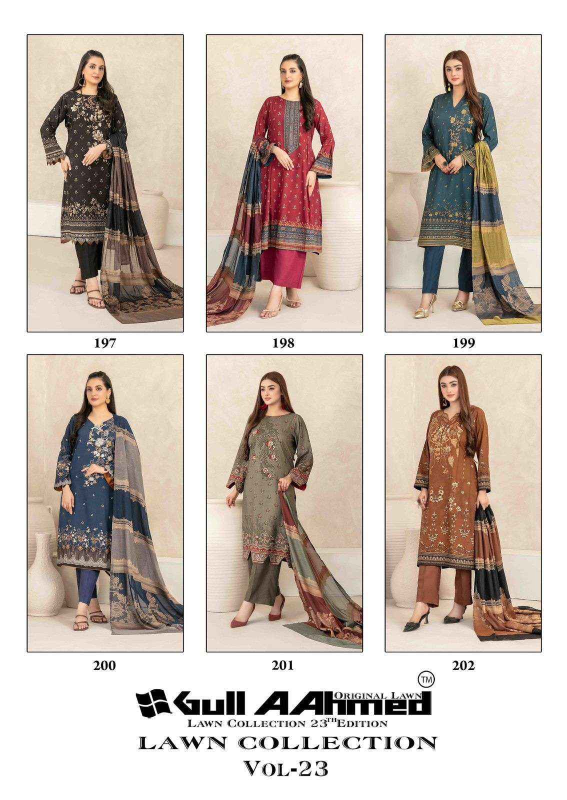 Gull Ahmed Lawn Collection Vol 23 Lawn Cotton Dress Material 6 Pc Catalouge