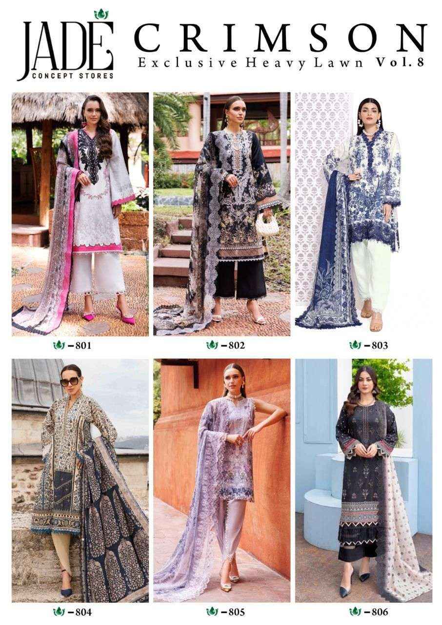 Jade Crimson Exclusive Heavy Lawn Vol 8 Cotton Dress Material 6 pc Cataloge