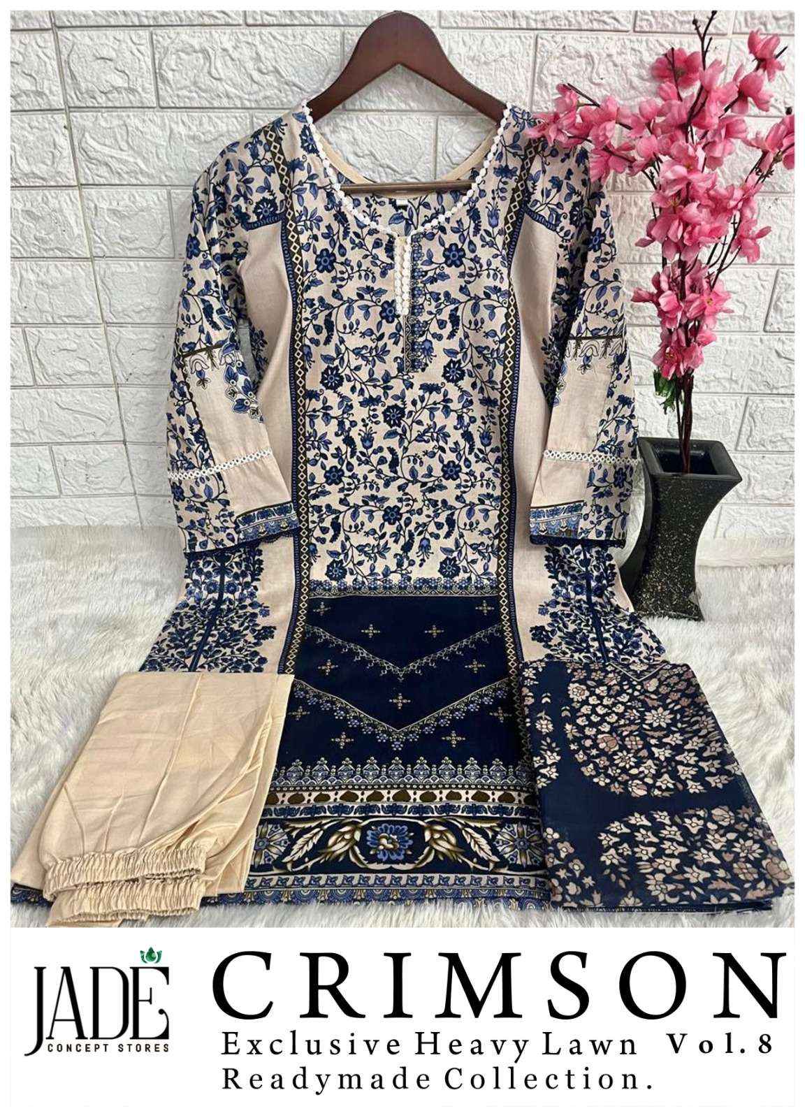 Jade Crimson Exclusive Heavy Lawn Vol 8 Readymade Cotton Dress Material 6 pc Cataloge