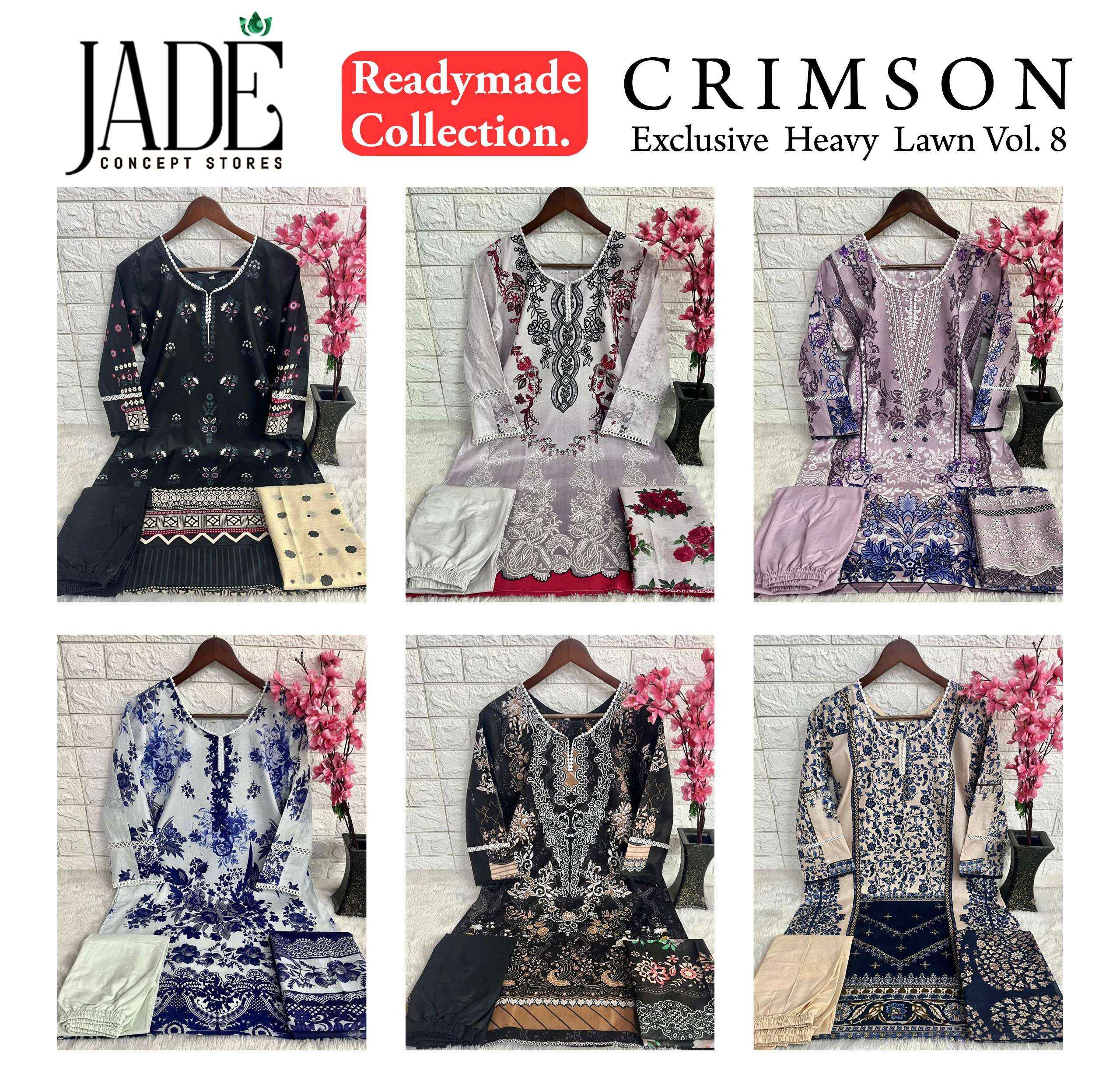 Jade Crimson Exclusive Heavy Lawn Vol 8 Readymade Cotton Dress Material 6 pc Cataloge