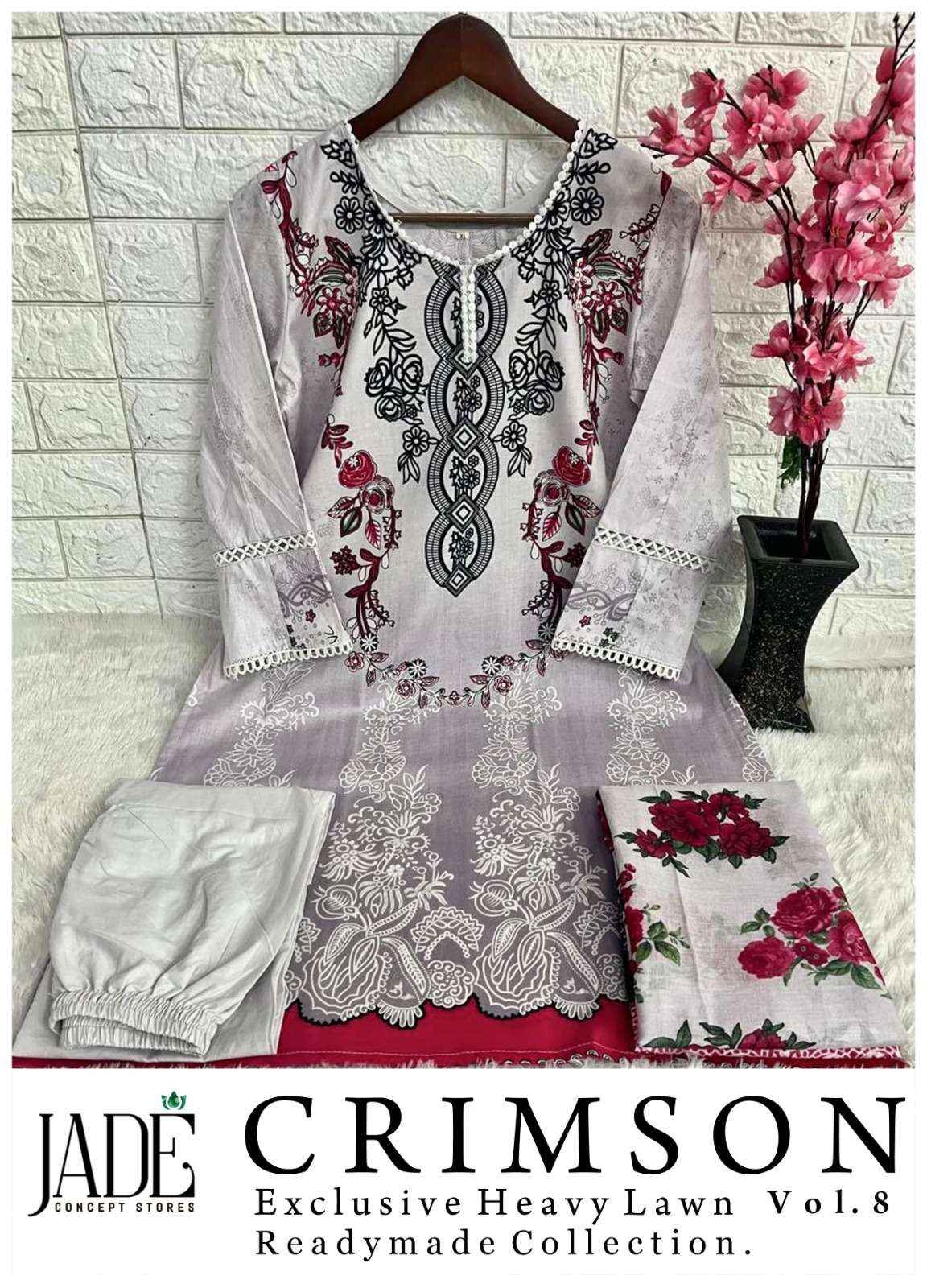 Jade Crimson Exclusive Heavy Lawn Vol 8 Readymade Cotton Dress Material 6 pc Cataloge