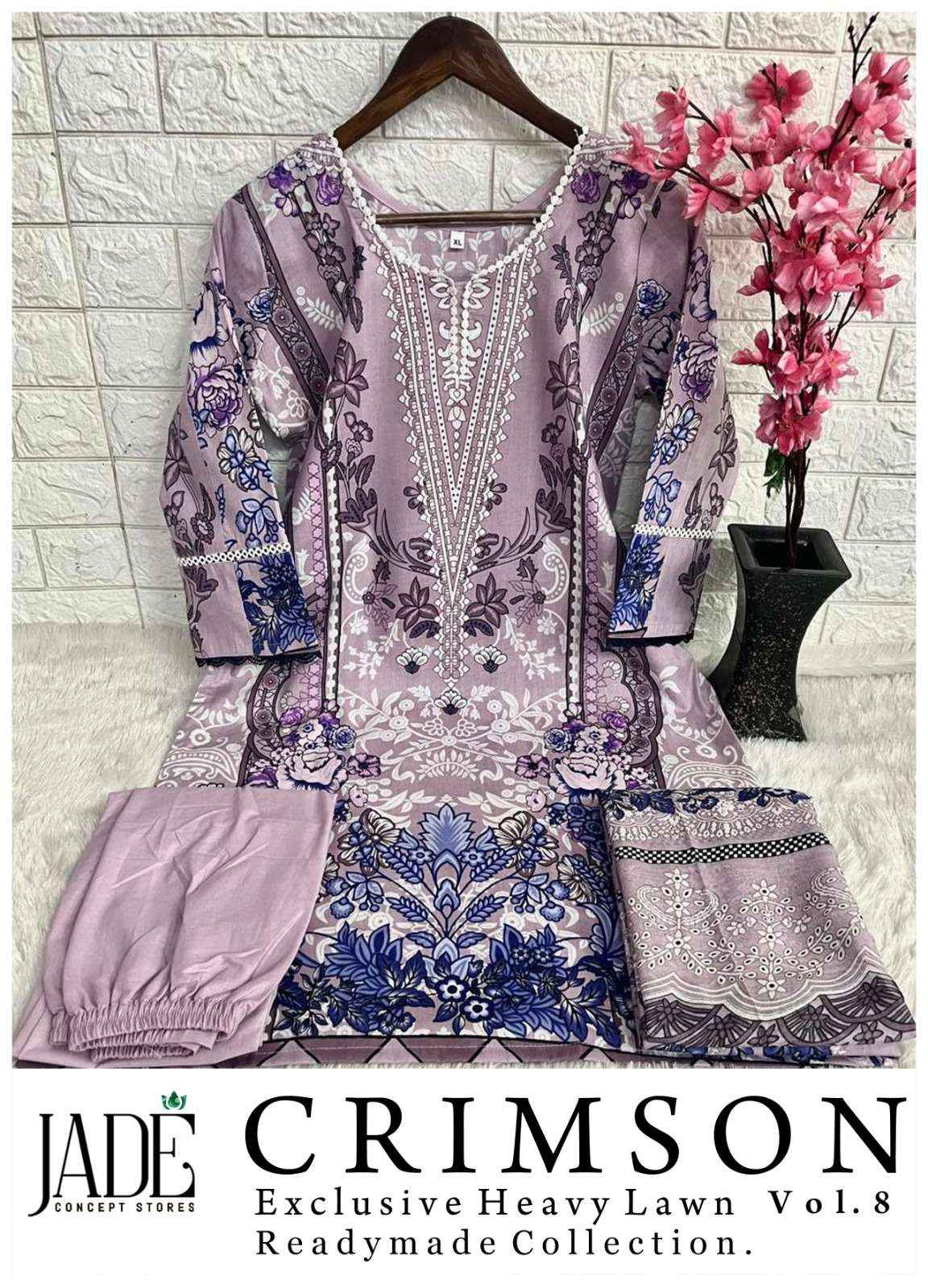 Jade Crimson Exclusive Heavy Lawn Vol 8 Readymade Cotton Dress Material 6 pc Cataloge