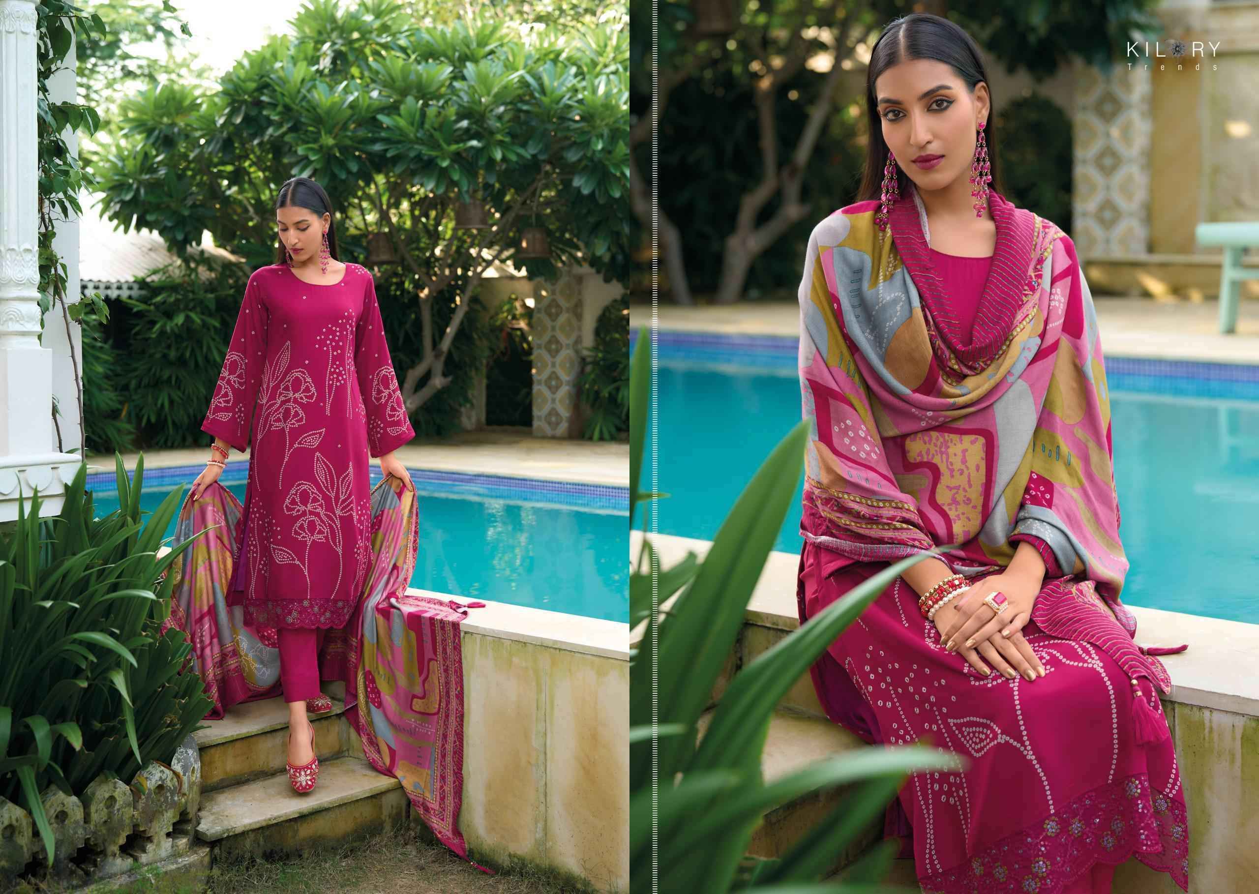 Kilory Trendz Lashkara Viscouse Pashmina Dress Material 8 pcs Catalogue