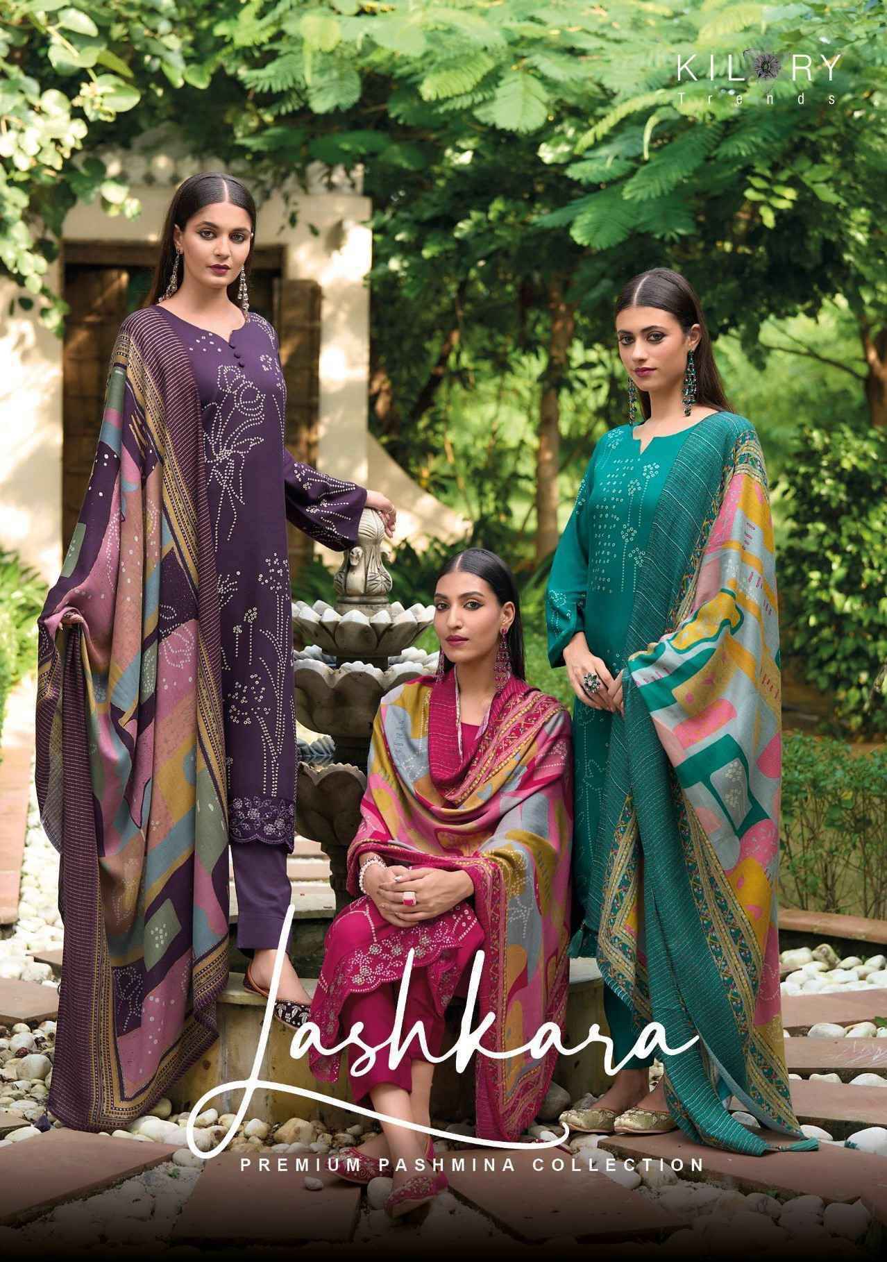 Kilory Trendz Lashkara Viscouse Pashmina Dress Material 8 pcs Catalogue
