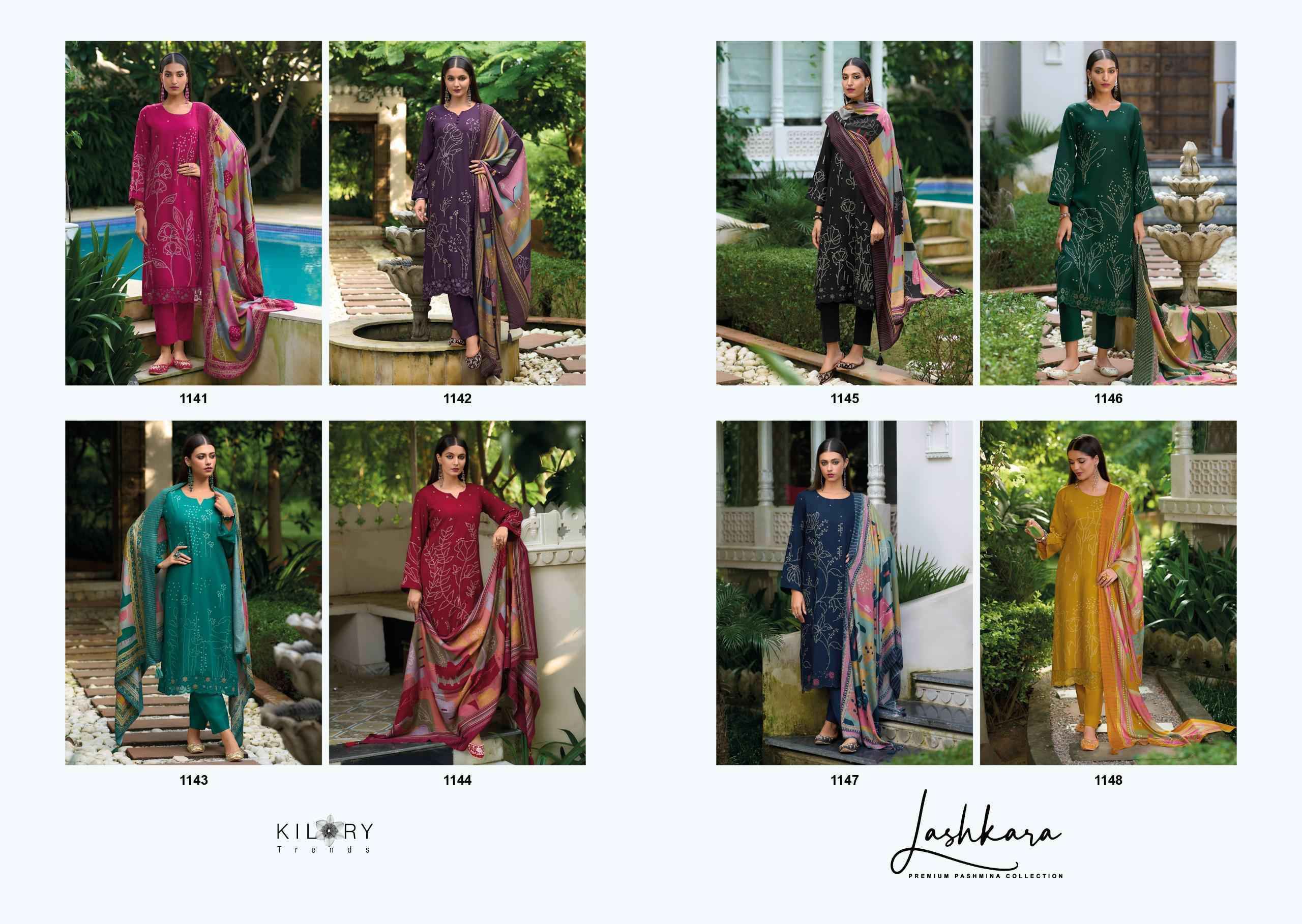 Kilory Trendz Lashkara Viscouse Pashmina Dress Material 8 pcs Catalogue