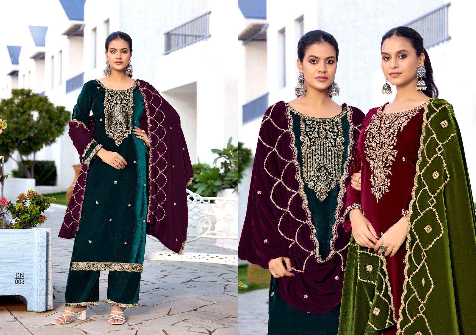 Levisha Kashida Velvet Dress Material 6 pcs Catalogue
