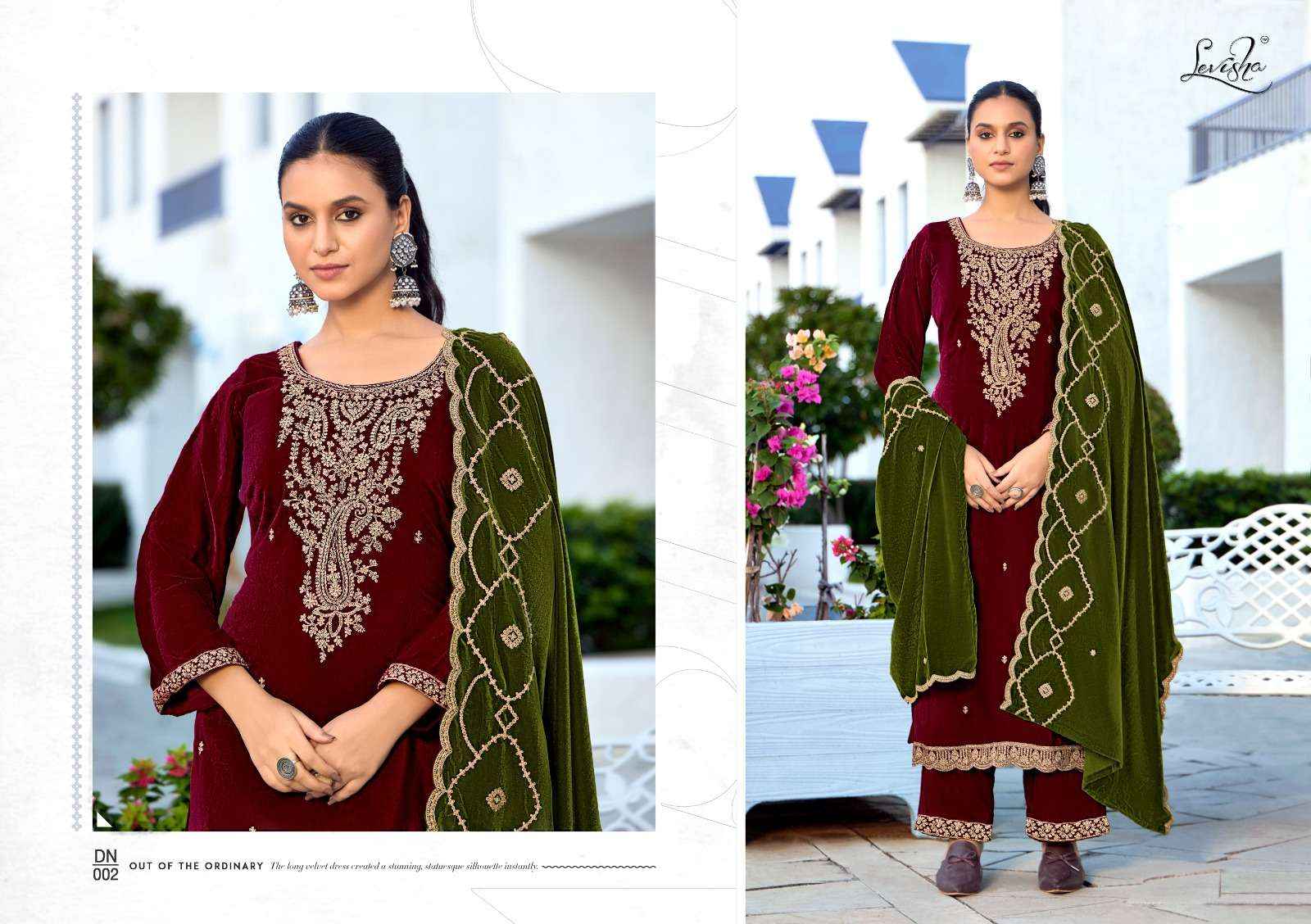 Levisha Kashida Velvet Dress Material 6 pcs Catalogue