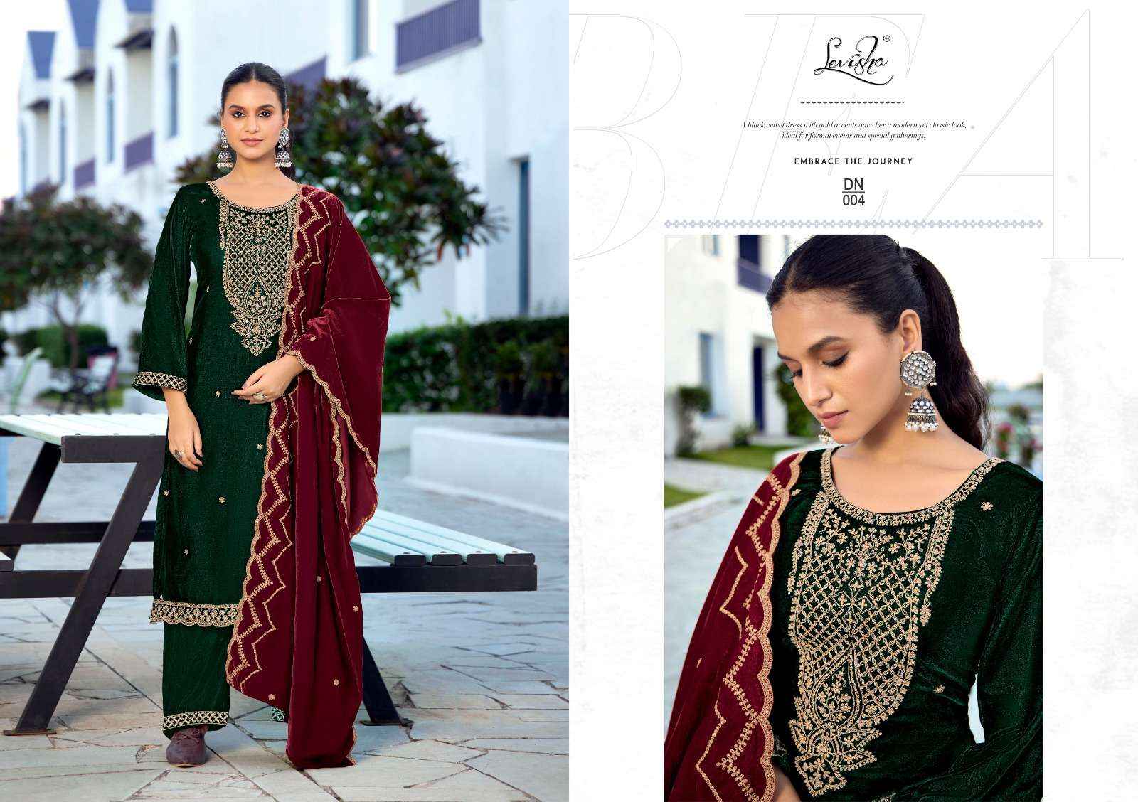 Levisha Kashida Velvet Dress Material 6 pcs Catalogue