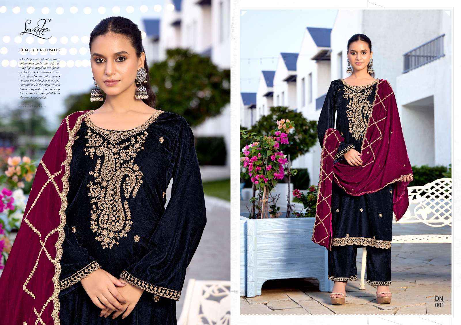 Levisha Kashida Velvet Dress Material 6 pcs Catalogue