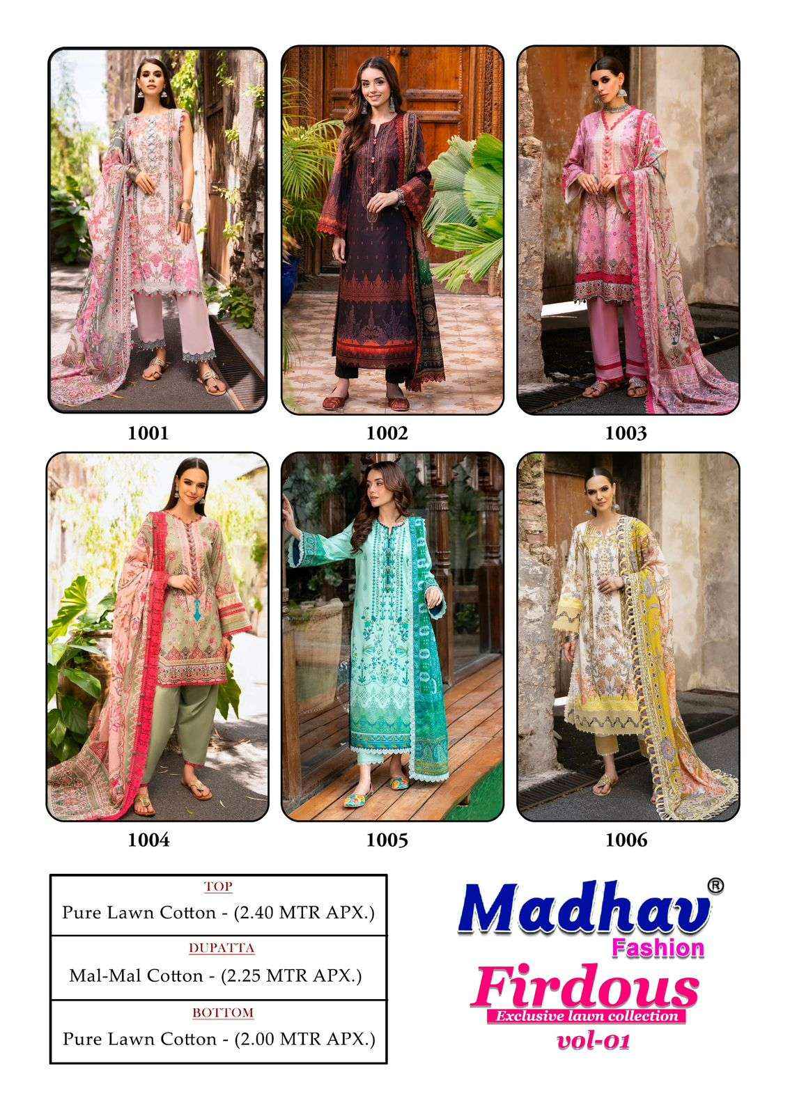 Madhav Fashion Firdous Vol 1 Cotton Dress Material 6 pcs Catalogue