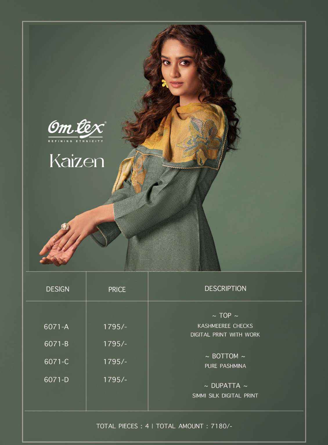 Omtex Kaizen Pashmina Dress Material 4 pcs Catalogue