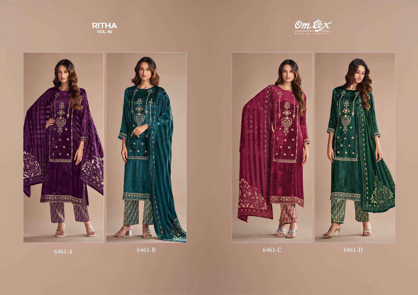 Omtex Ritha Vol 16 Velvet Dress Material 4 pcs Catalogue