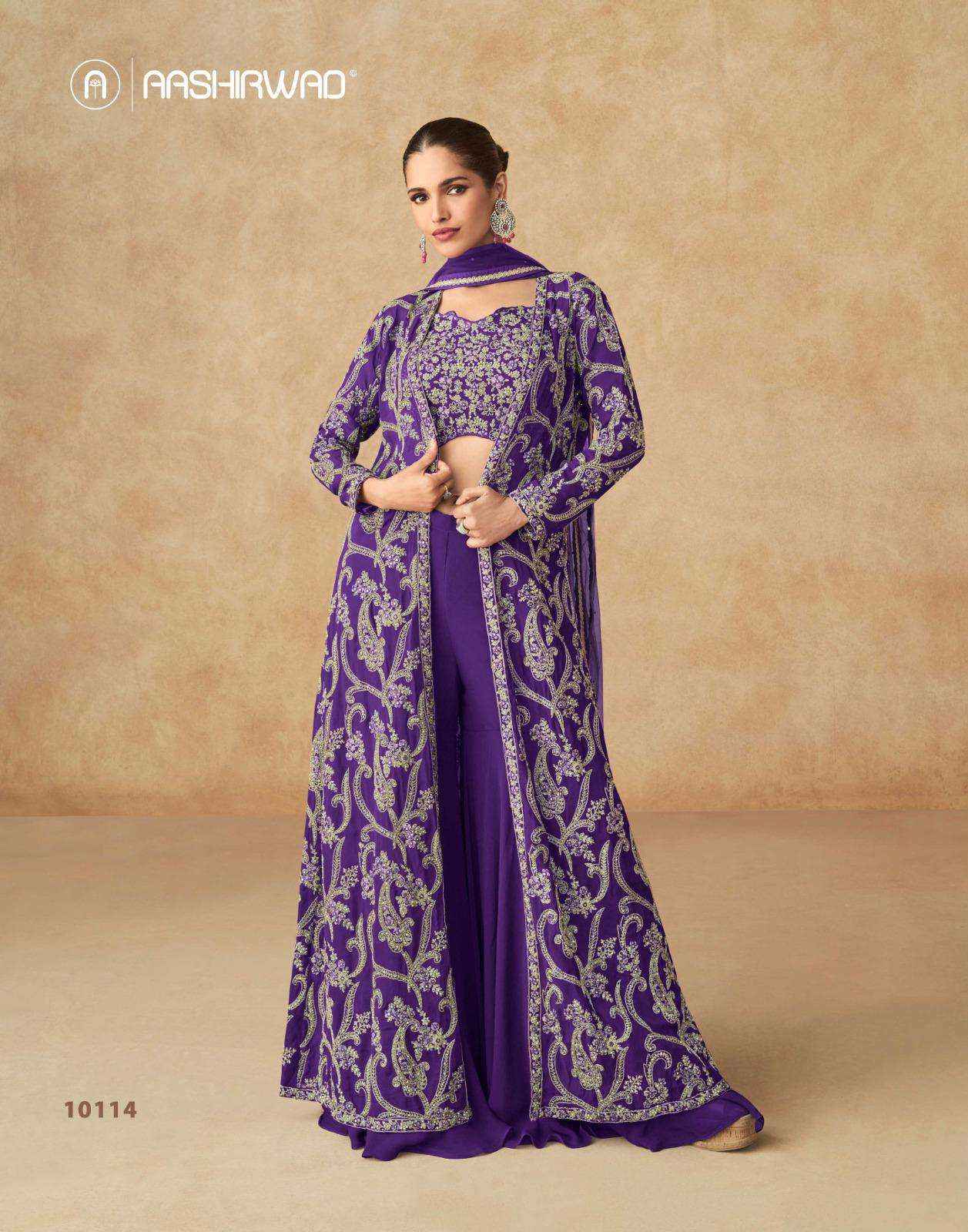 Aashirwad Creation Purple Readymade Georgette Dress 4 pcs Catalogue