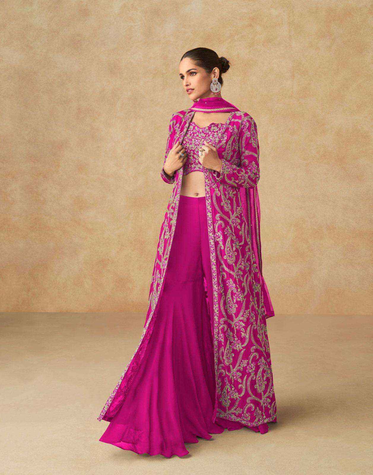 Aashirwad Creation Purple Readymade Georgette Dress 4 pcs Catalogue