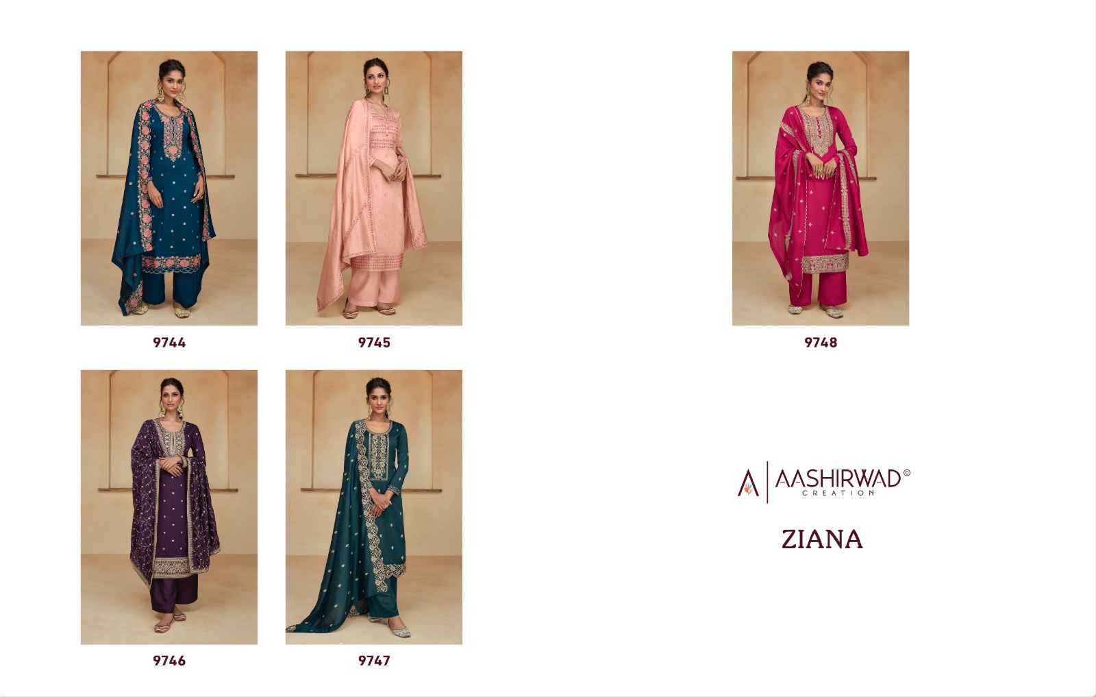 Aashirwad Creation Ziana Readymade Silk Dress 5 pcs Catalogue