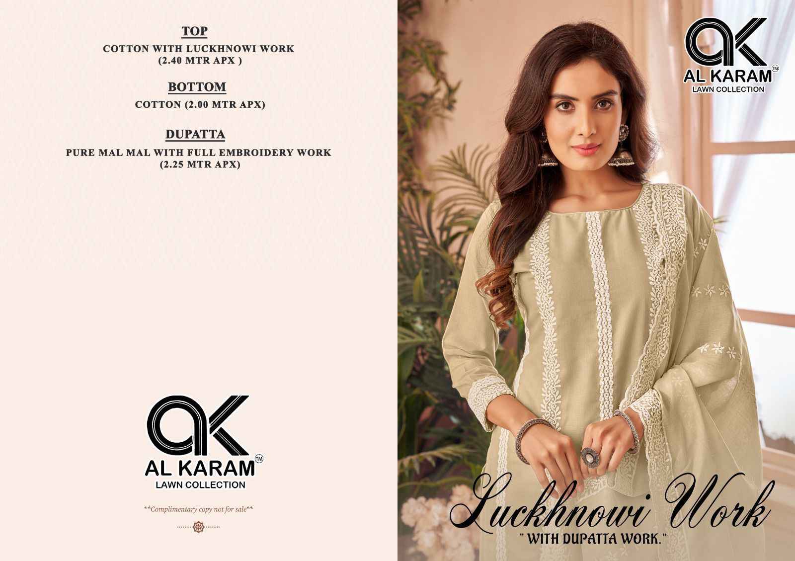 Al Karam Luckhnowi Work Cotton Dress Material 4 pcs Cataloue