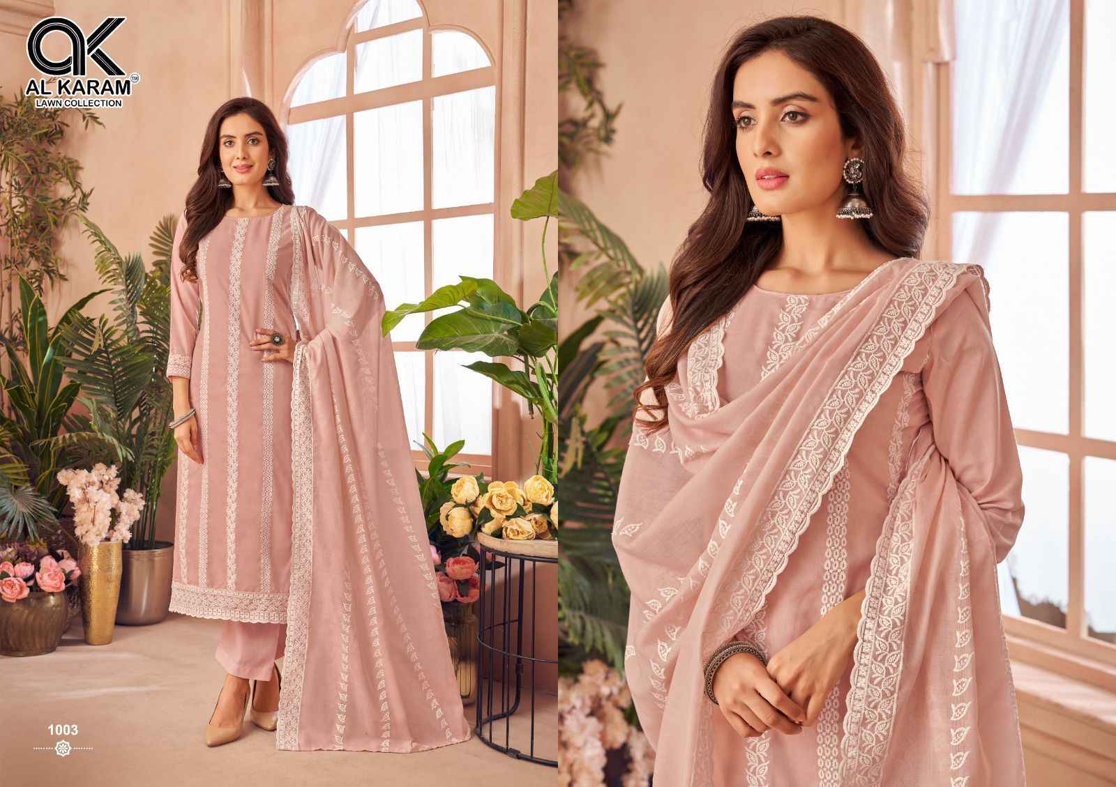 Al Karam Luckhnowi Work Cotton Dress Material 4 pcs Cataloue