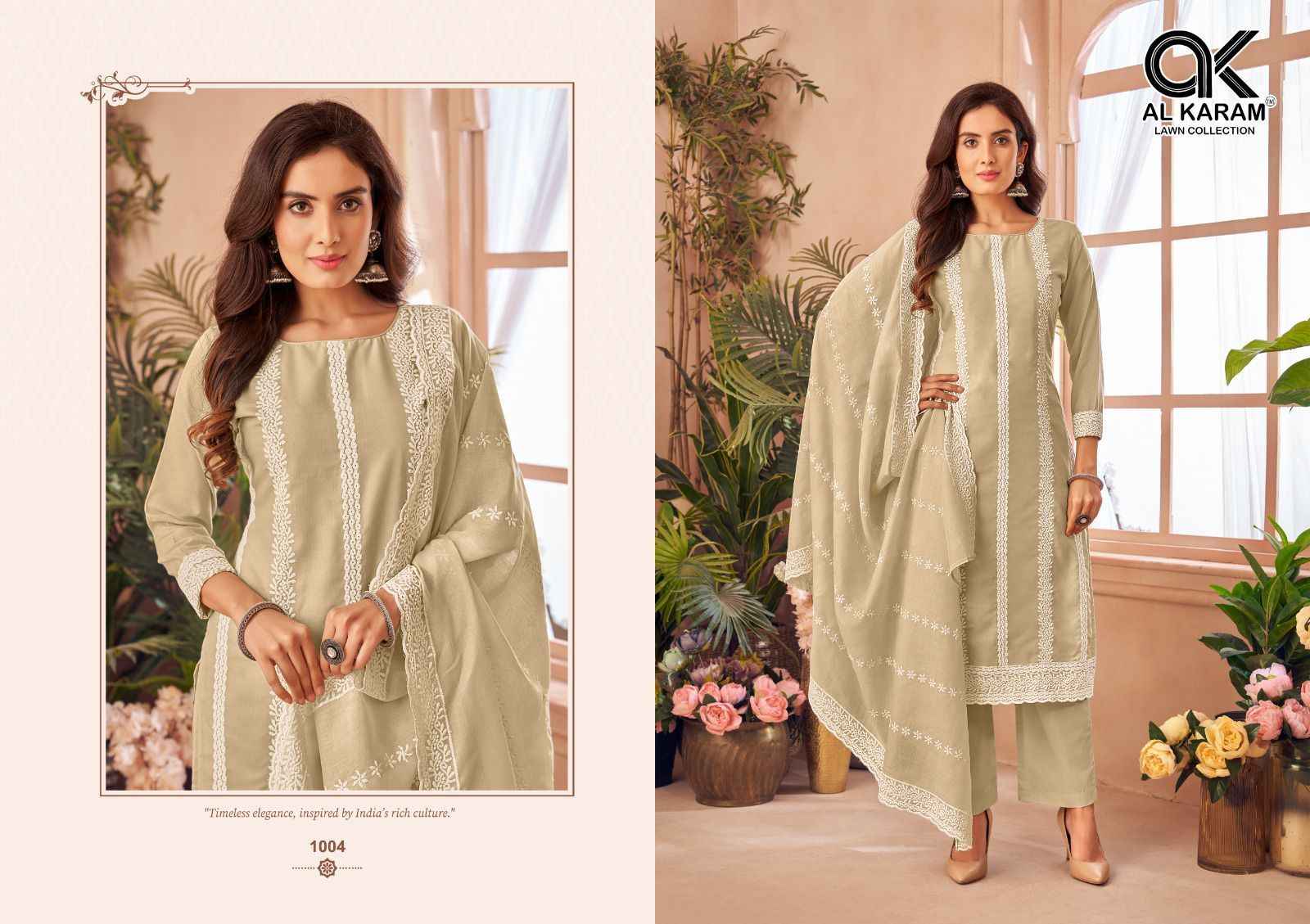 Al Karam Luckhnowi Work Cotton Dress Material 4 pcs Cataloue