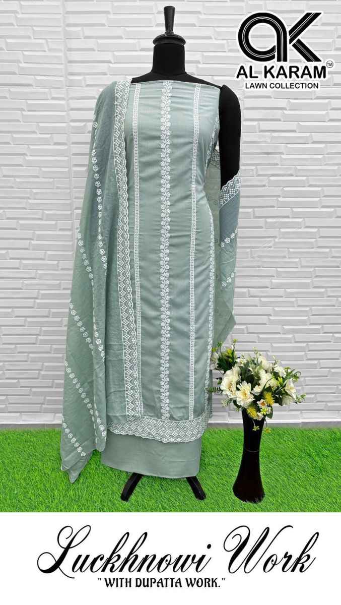 Al Karam Luckhnowi Work Cotton Dress Material 4 pcs Cataloue