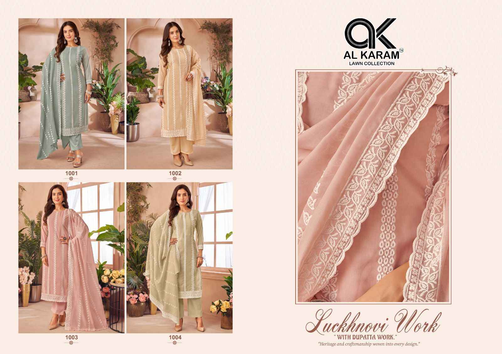 Al Karam Luckhnowi Work Cotton Dress Material 4 pcs Cataloue