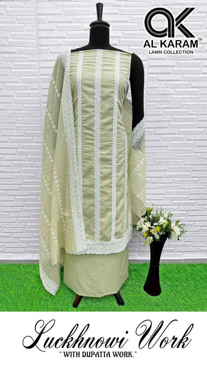 Al Karam Luckhnowi Work Cotton Dress Material 4 pcs Cataloue