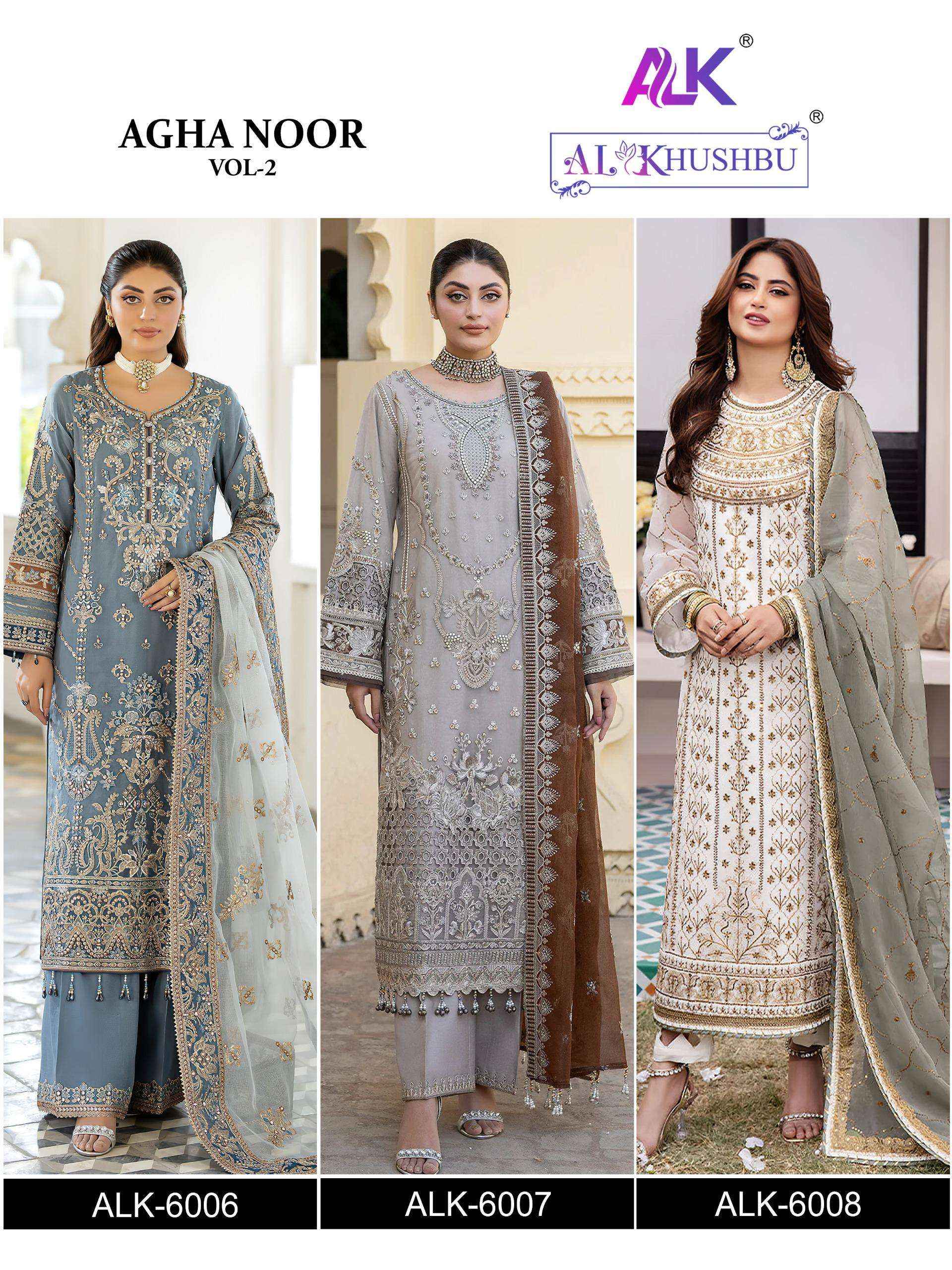 Al Khushbu Agha Noor 2 Georgette Dress Madterial 3 pcs Catalogue
