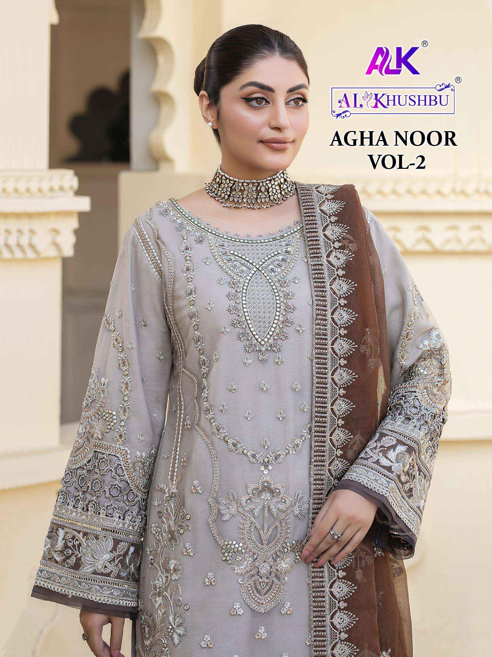Al Khushbu Agha Noor 2 Georgette Dress Madterial 3 pcs Catalogue