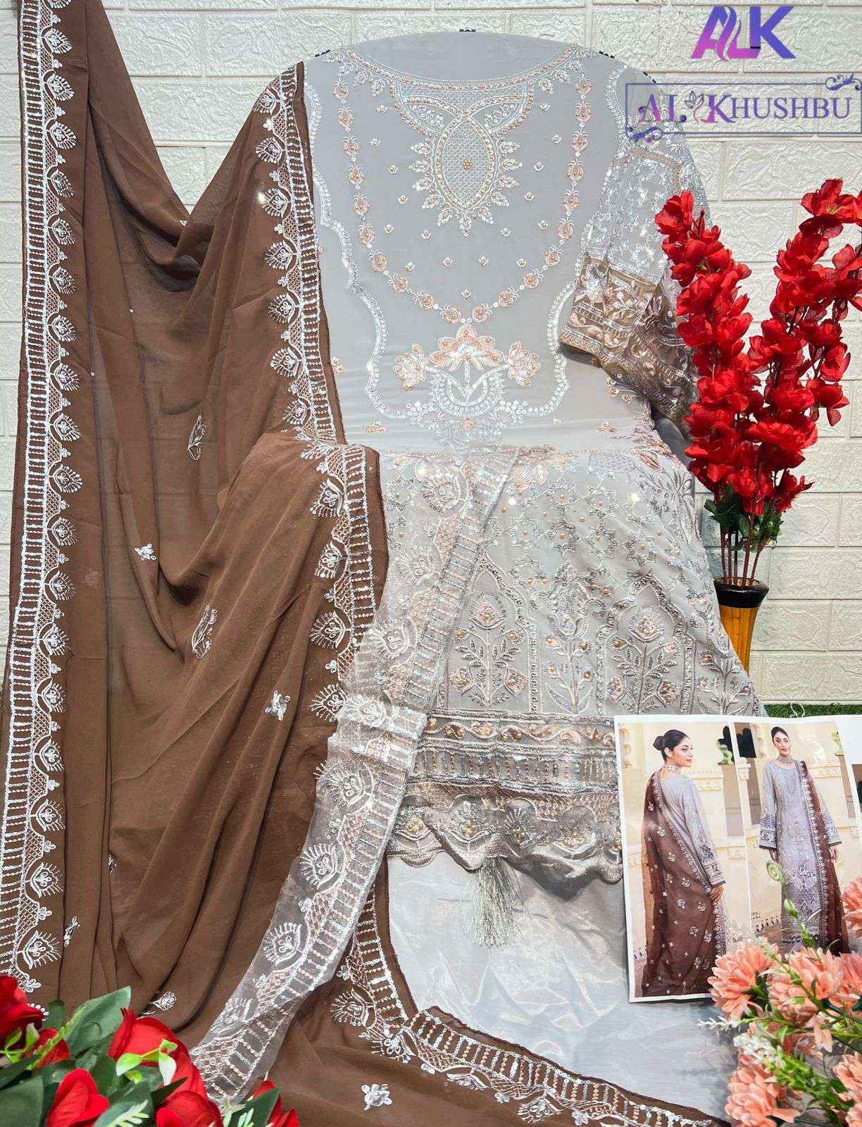 Al Khushbu Agha Noor 2 Georgette Dress Madterial 3 pcs Catalogue
